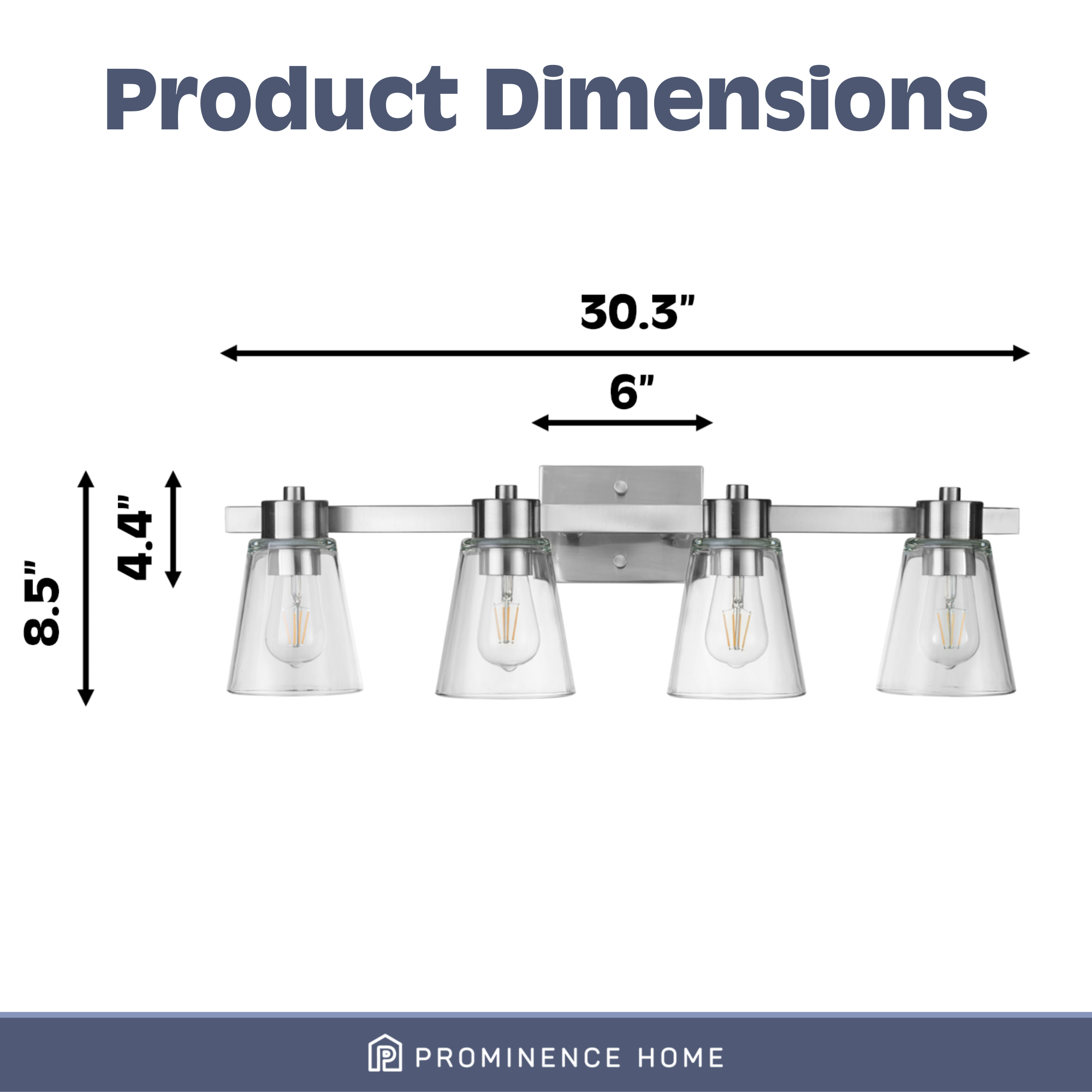 Fairendale 4-Light Vanity Light Fixture with Clear Glass Shades in Brushed Nickel Finish - Perfect for Bathroom, Bedroom, and Dressing Room Lighting