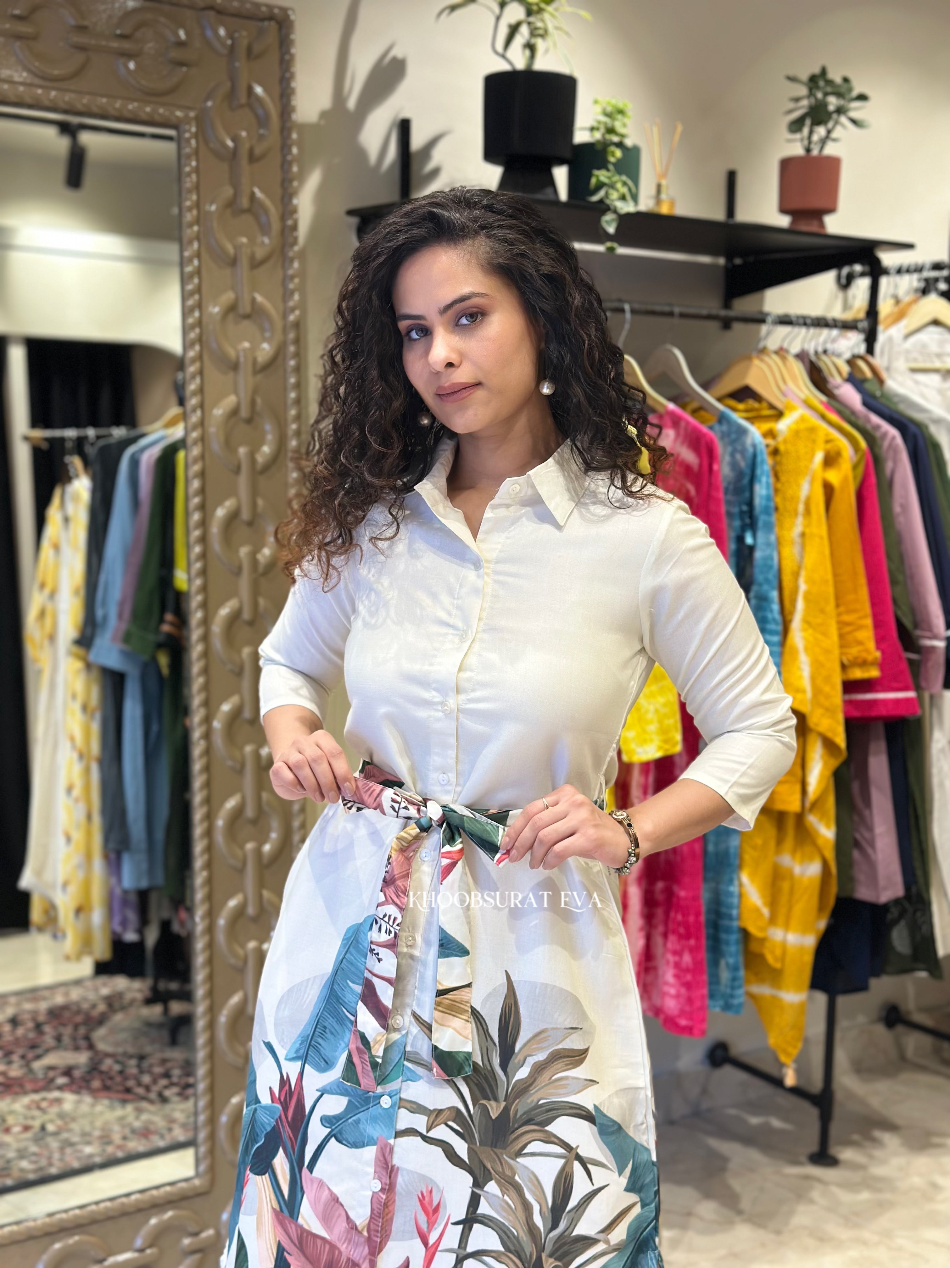 Elegant White Dress for Women - Flowy Bird Print Summer Dress for Outdoor Parties & Beach Vacations