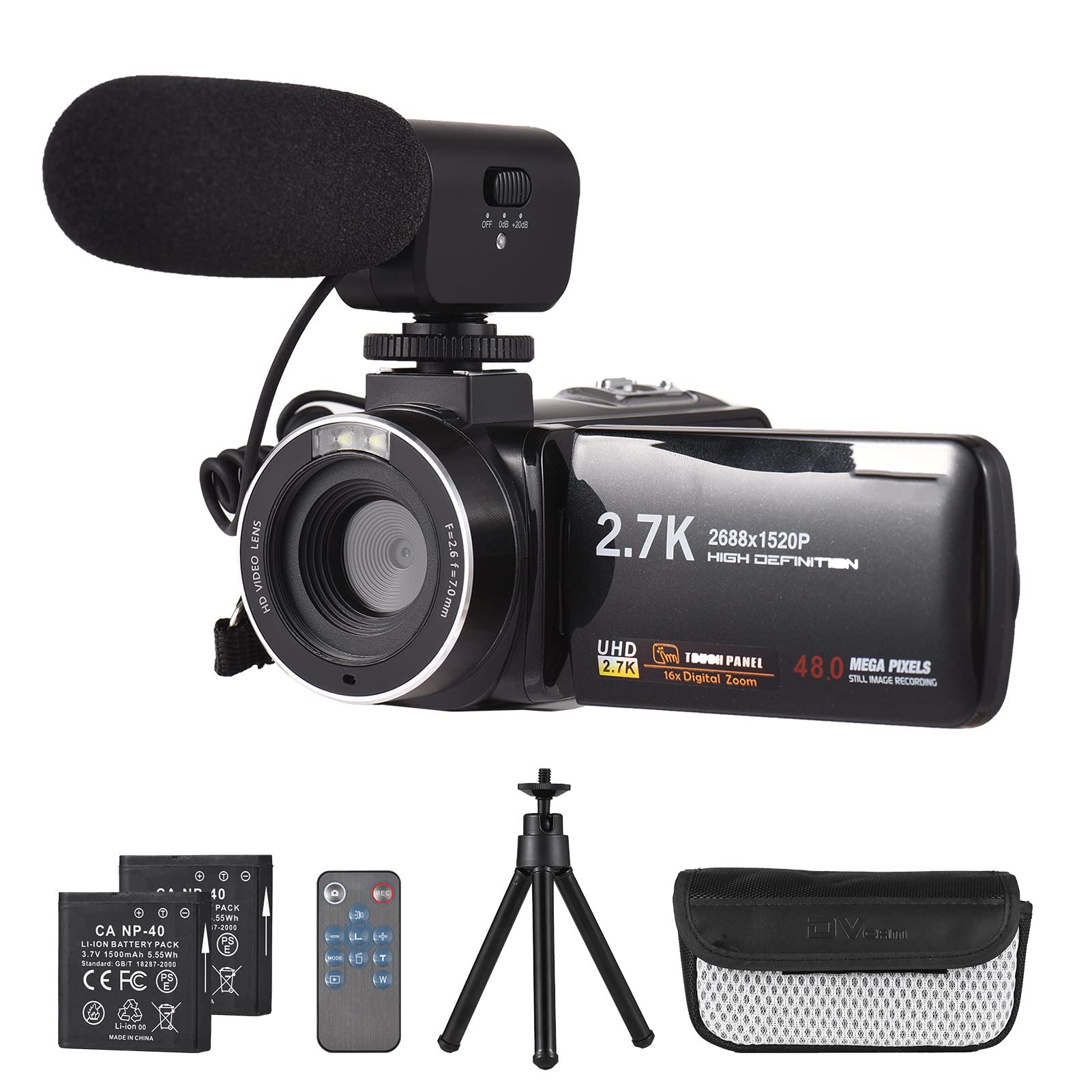 Andoer 2.7K HD Video Camera Camcorder - 48MP Vlogging Camera with 16X Digital Zoom, 3.0