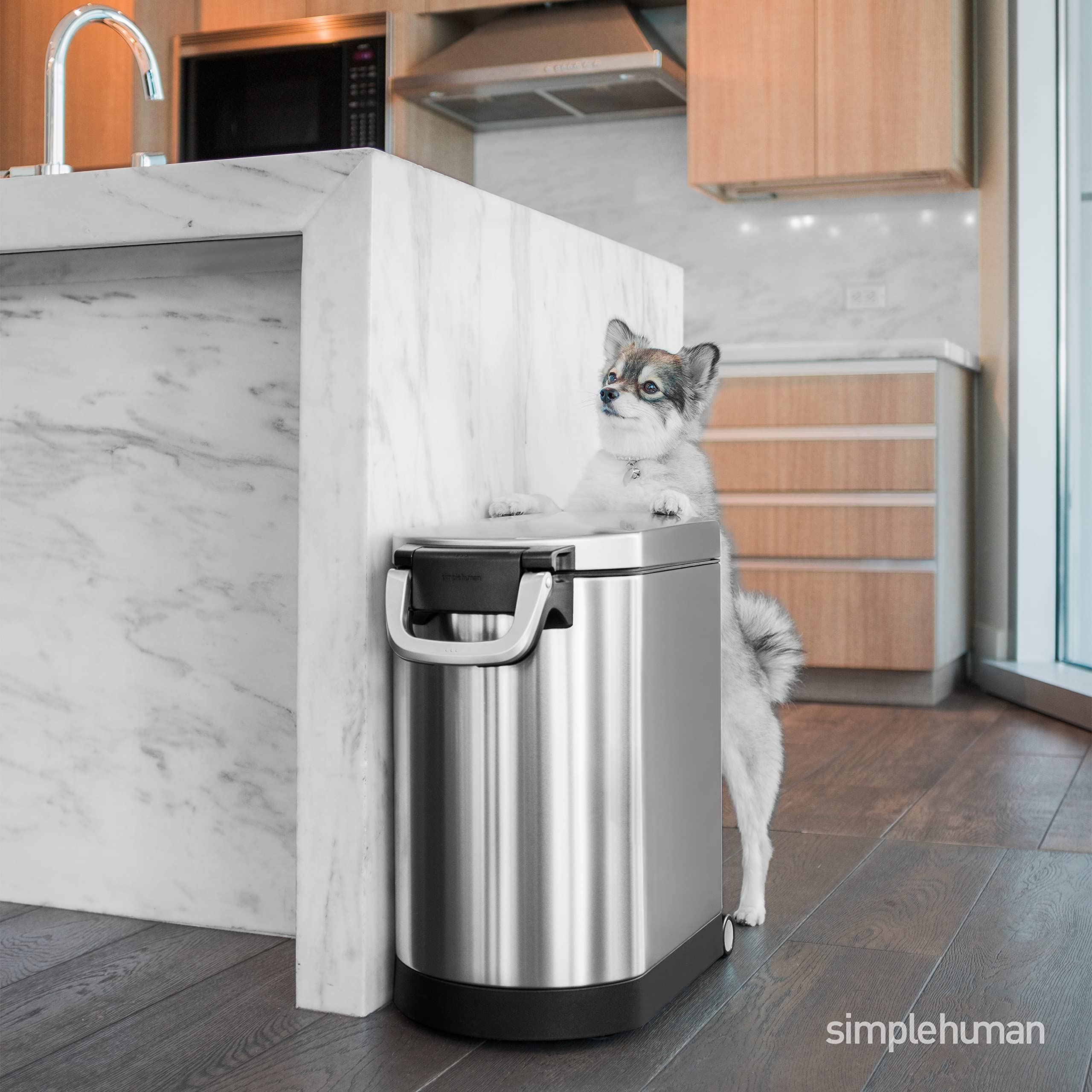 SimpleHuman 25 Liter (27 lb / 12.2 kg) Medium Pet Food Storage Container - Airtight Dog Food, Cat Food & Bird Feed Bin in Brushed Stainless Steel | Perfect for Kitchen Pantry Organization & Pet Food Storage