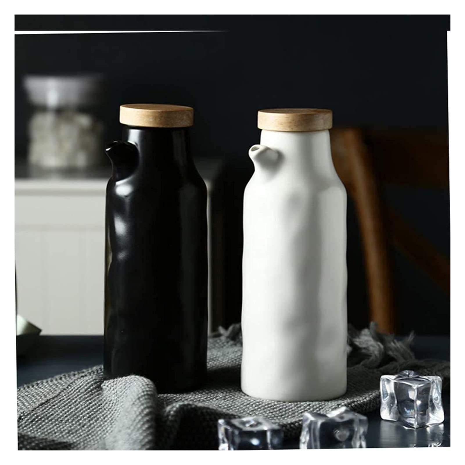 Premium Ceramic Oil and Vinegar Dispenser Set - 2-Piece Olive Oil & Vinegar Cruet Bottles for Kitchen, Soy Sauce, Gravy & Seasoning - Perfect for Cooking, Salad Dressing & Tabletop Serving