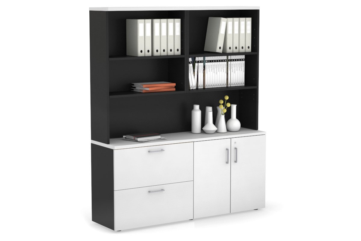 2-Drawer Lateral File Cabinet with 2-Door Storage Cupboard & Open Hutch - Office Organization & Document Storage Solution for Small Spaces