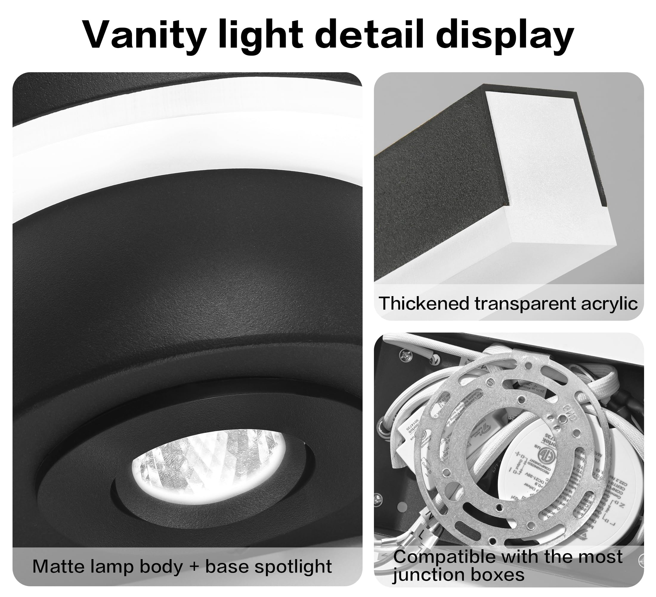 SOLFART 48 Inch LED Bathroom Vanity Light Fixture - Dimmable 3 Color Temperature, Black Wall Mounted Mirror Lighting for Makeup & Grooming - Perfect for Bathroom, Dressing Room & Salon Use