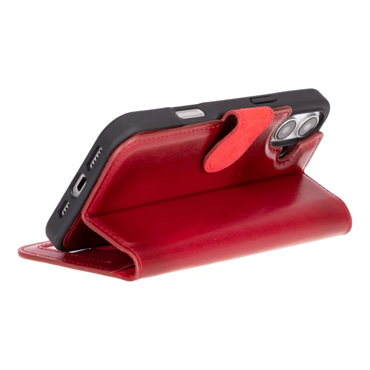 Premium Burnished Red Leather Wallet Case for iPhone 16 (2024 Model) - Slim Protective Cover with Card Slots | Perfect for Everyday Use, Travel & Business