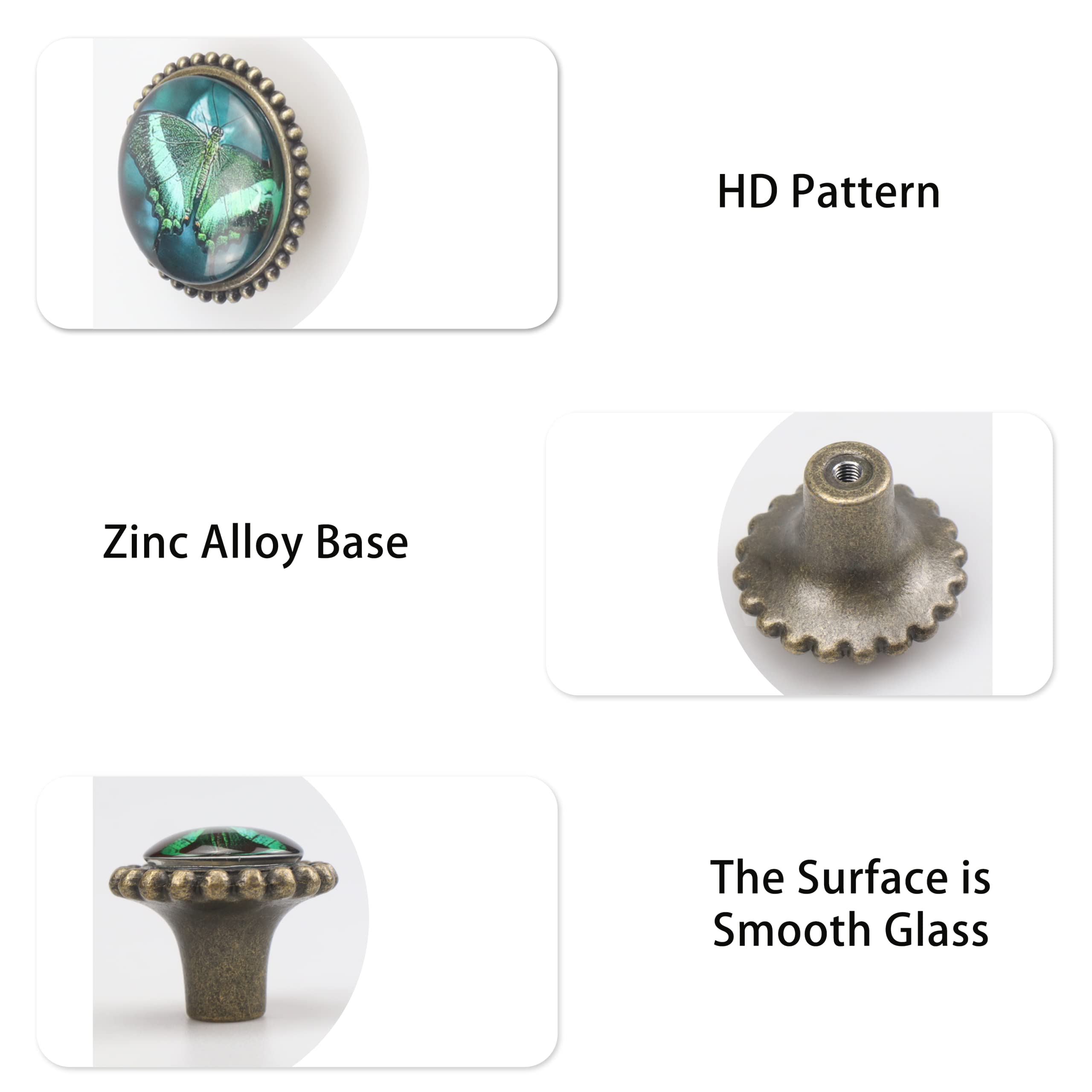 Elegant Crystal Glass Kitchen Cabinet Knobs - 4 Pack Durable Zinc Alloy Drawer Pulls with Unique Bird Patterns (42mm/1.65
