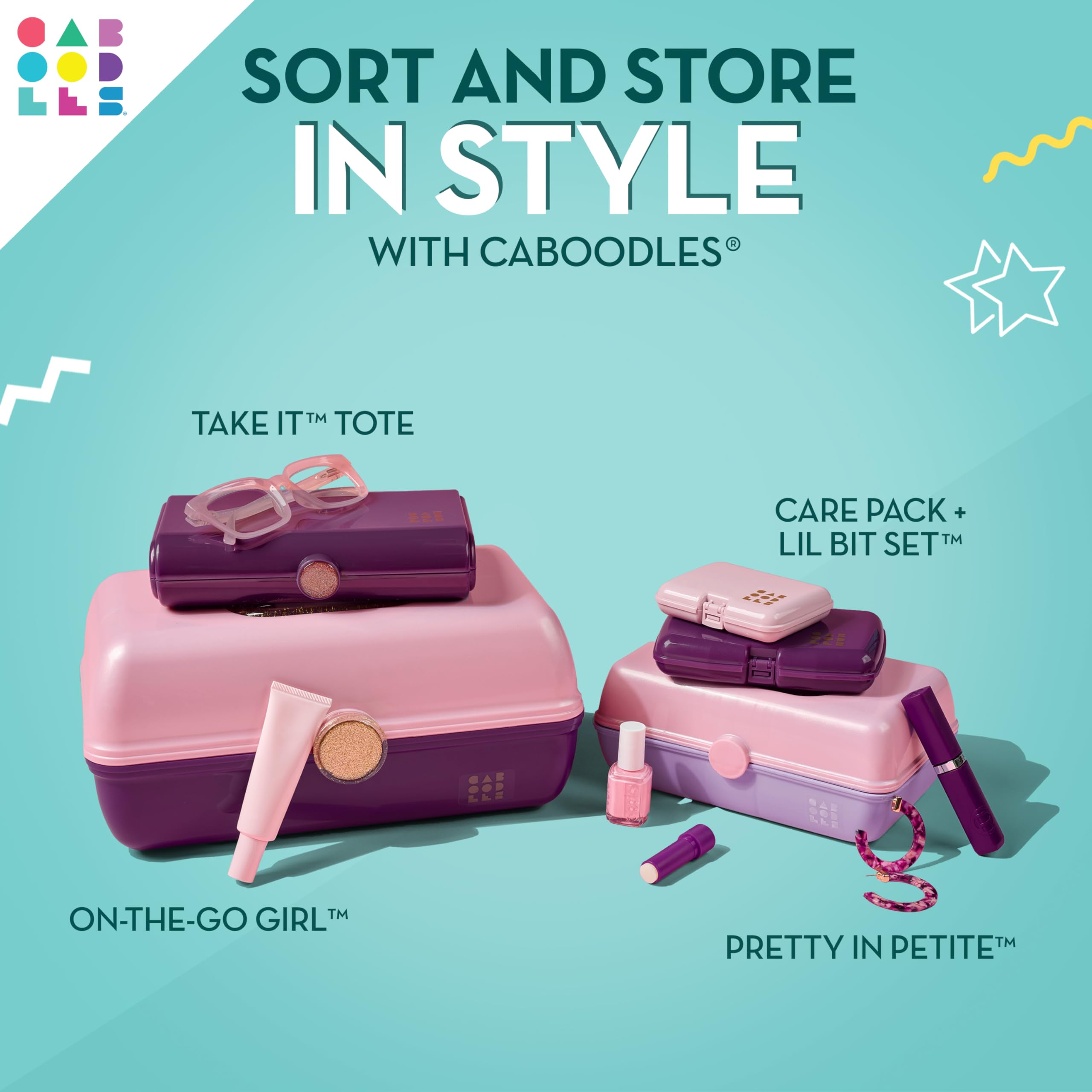 Caboodles Pretty in Petite Makeup Organizer Box - White Hard Plastic Cosmetic Case with 2 Swivel Trays & Fashion Mirror | Secure Travel Latch | Perfect for Travel, Home Vanity & On-the-Go Makeup Storage