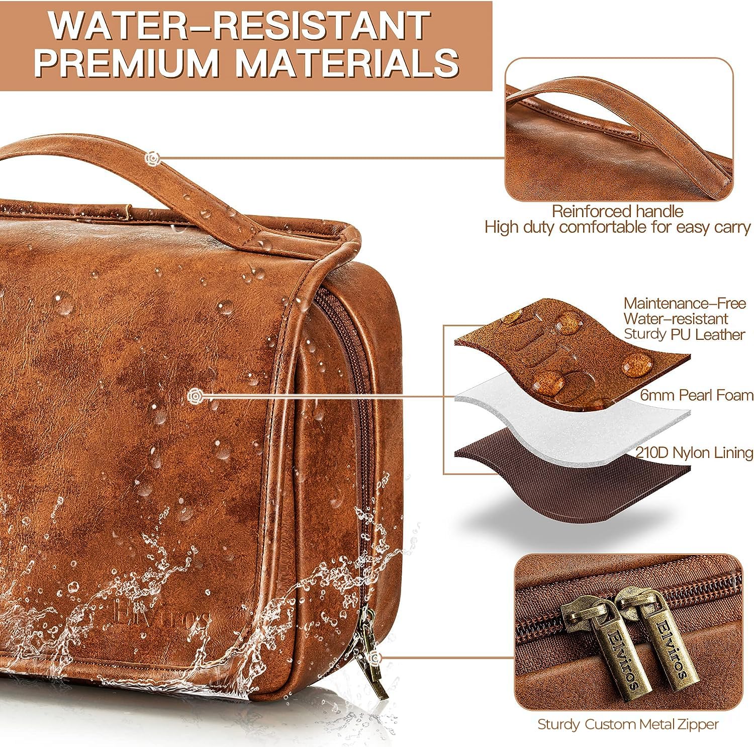Elviros 3-in-1 Hanging Toiletry Bag for Men - Large Waterproof PU Leather Dopp Kit with Separate Compartments | Travel Shaving & Grooming Organizer | Perfect for Business Trips, Camping & Gym Essentials