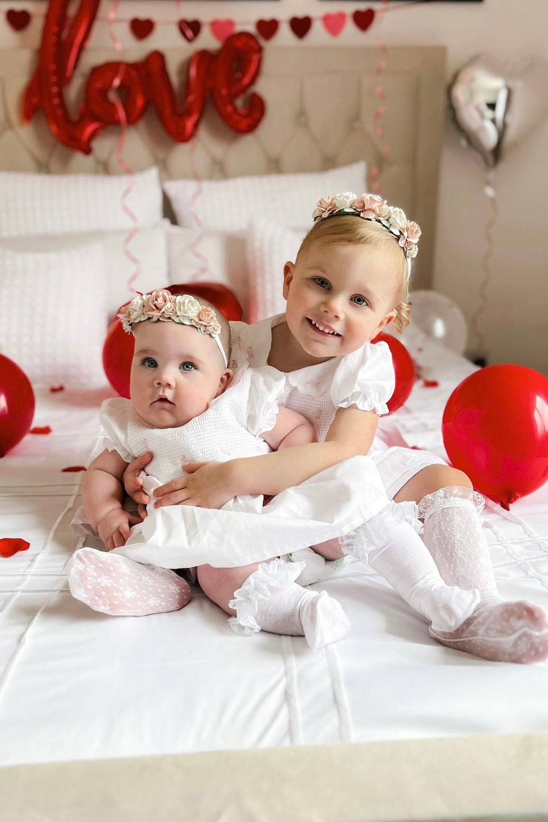 Cassie White & Pink Smocked Rose Dress for Girls - Floral Summer Party Dress with Ruffles - Perfect for Birthday, Easter, Photoshoot & Special Occasions