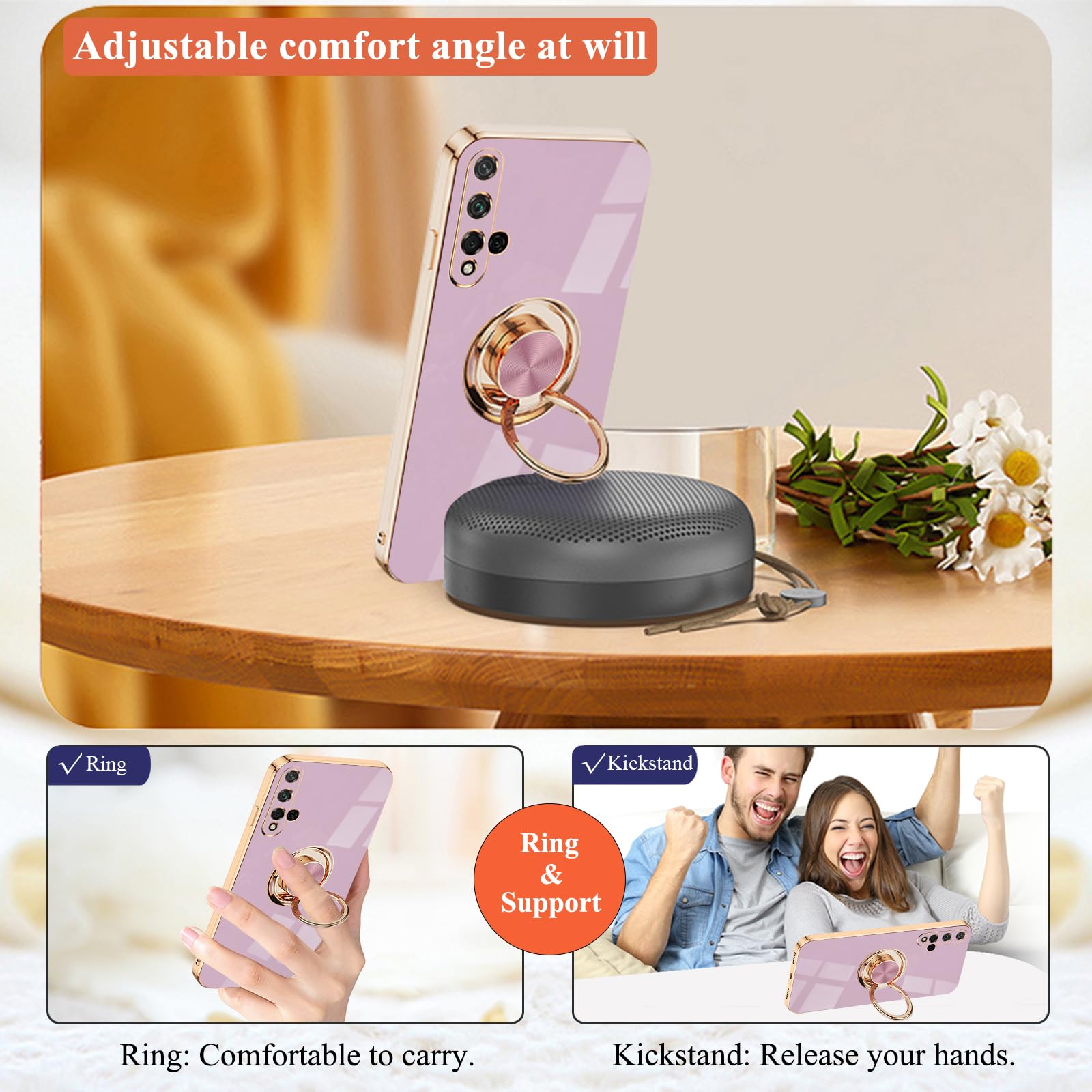 Huawei Nova 5T Case with Ring Holder & Stand - Magnetic, Slim, Protective - for Work & Travel