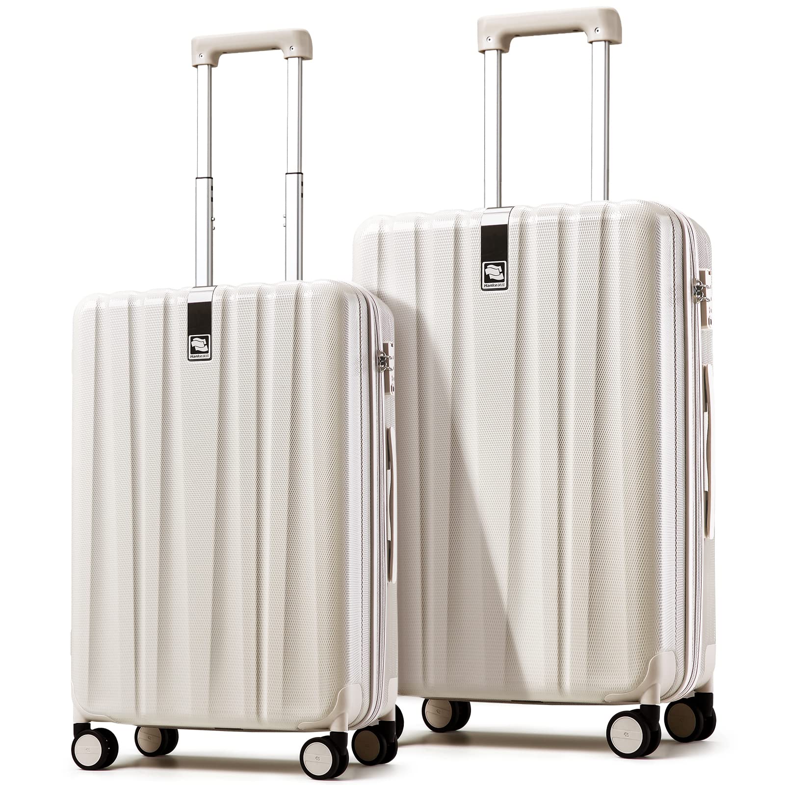 Hanke Upgrade 2-Piece Lightweight Hardshell Luggage Set with Spinner Wheels & TSA Lock - 20/24 Inch Nestable PC Suitcases for Travel (Ivory White) | Perfect for International Flights, Family Vacations & Business Trips