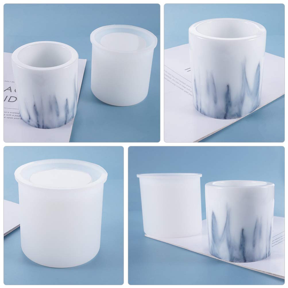Silicone Pen Holder Molds - Resin Flower Pot & Pencil Holder DIY Craft Molds for Epoxy Crystal Makeup Brush Organizer, Fondant Molds - Perfect for Desktop Decor, Office Organization & DIY Gift Making (White)