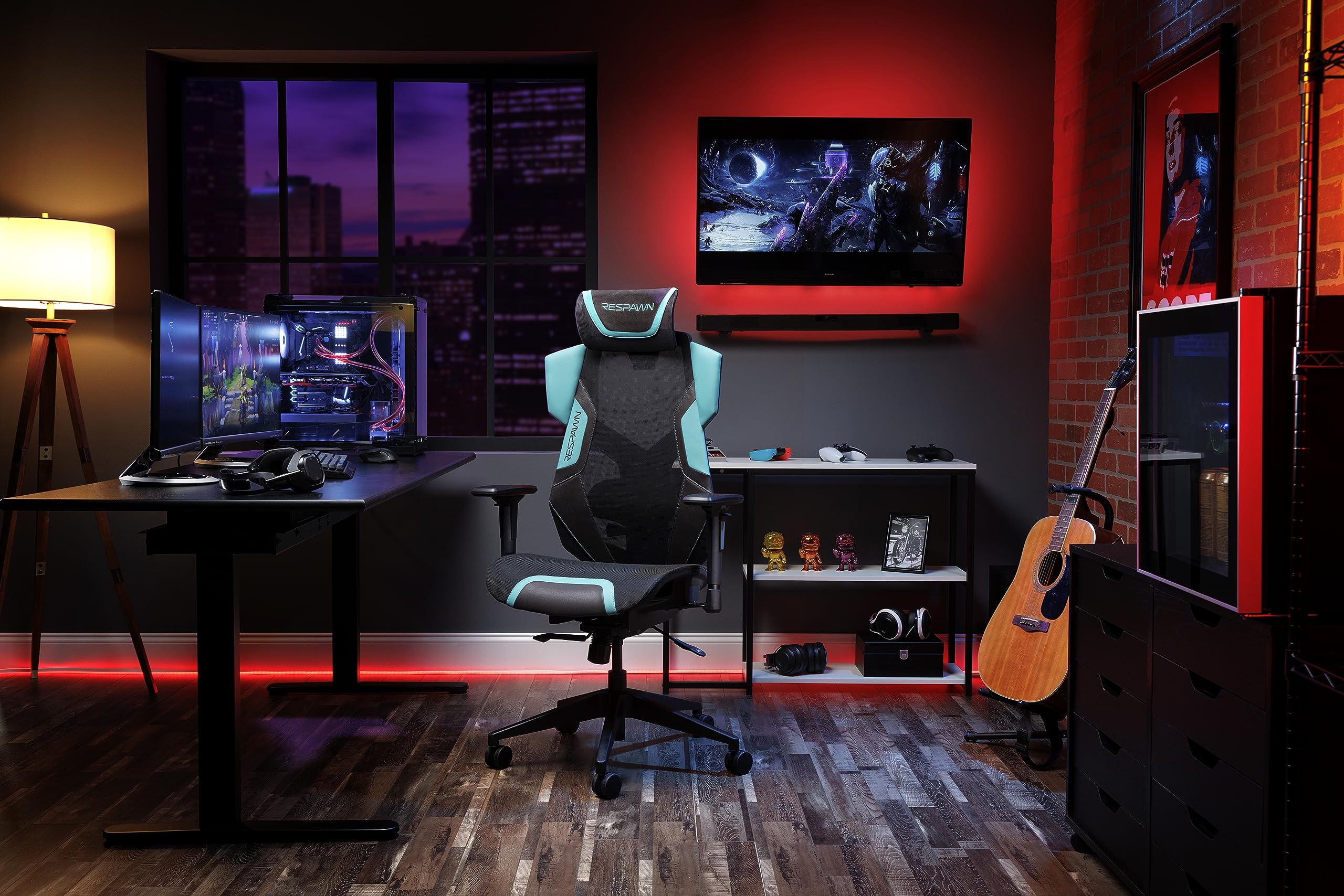 RESPAWN FLEXX Ergonomic Mesh Gaming Chair with Lumbar Support - Adjustable Recline, Tilt Tension & Armrests - 300lb Weight Capacity - Teal Office Chair for Computer Gaming, Work & Home Desk Setup