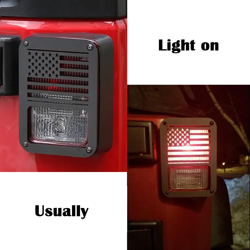 2 Pack Rear Tail Light Covers Guards for 2007-2018 Jeep Wrangler JL JK - American Flag Design - Durable Protection for Off-Road & Daily Driving