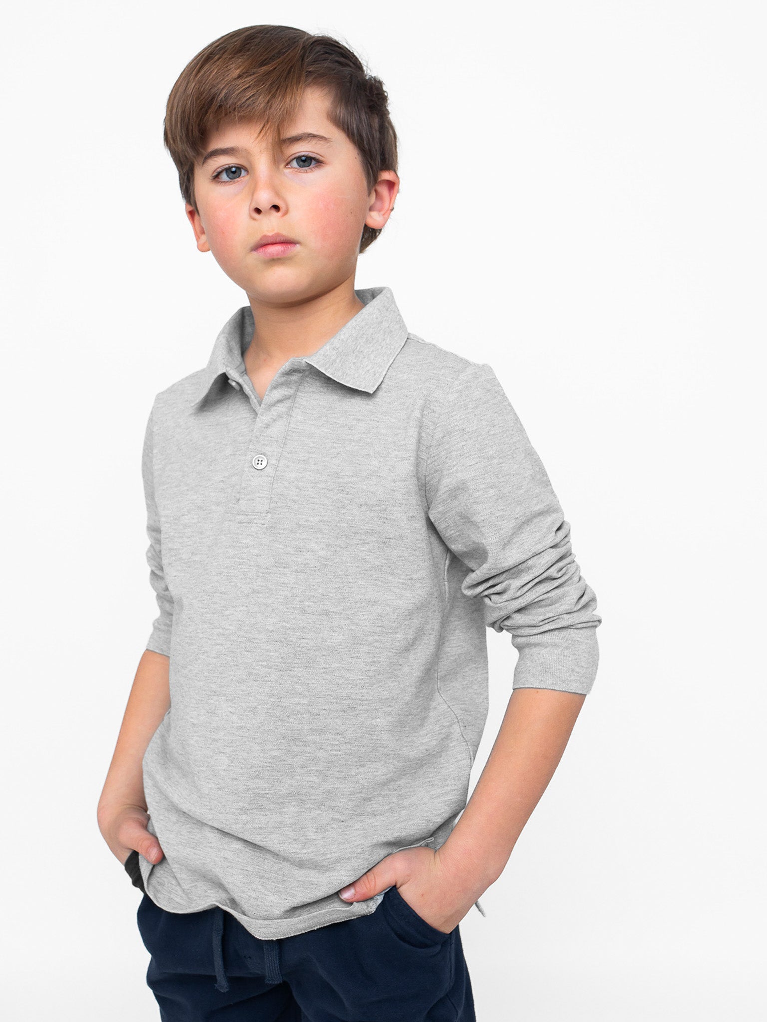Men's Classic Long Sleeve Polo Shirt - Soft Cotton Blend, Comfort Fit, Grey - Perfect for Casual Wear, Office & Golf