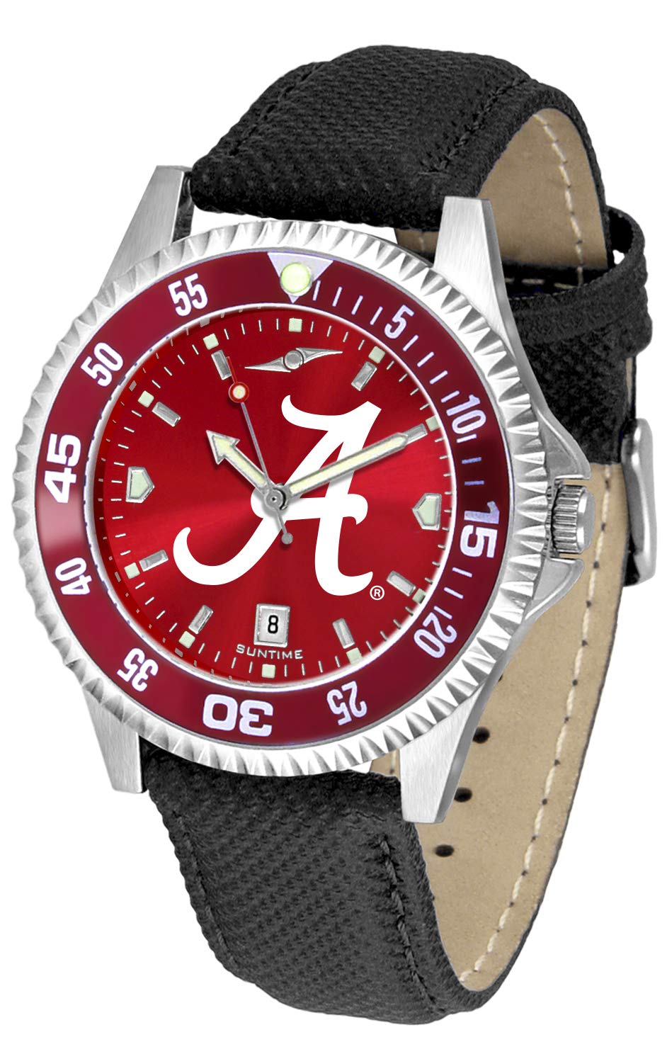 Sun Time Alabama Crimson Tide Men's Competitor Team Watch - Leather Band, AnoChrome Dial & Color Bezel - Perfect for Game Days, Tailgating & College Sports Fans