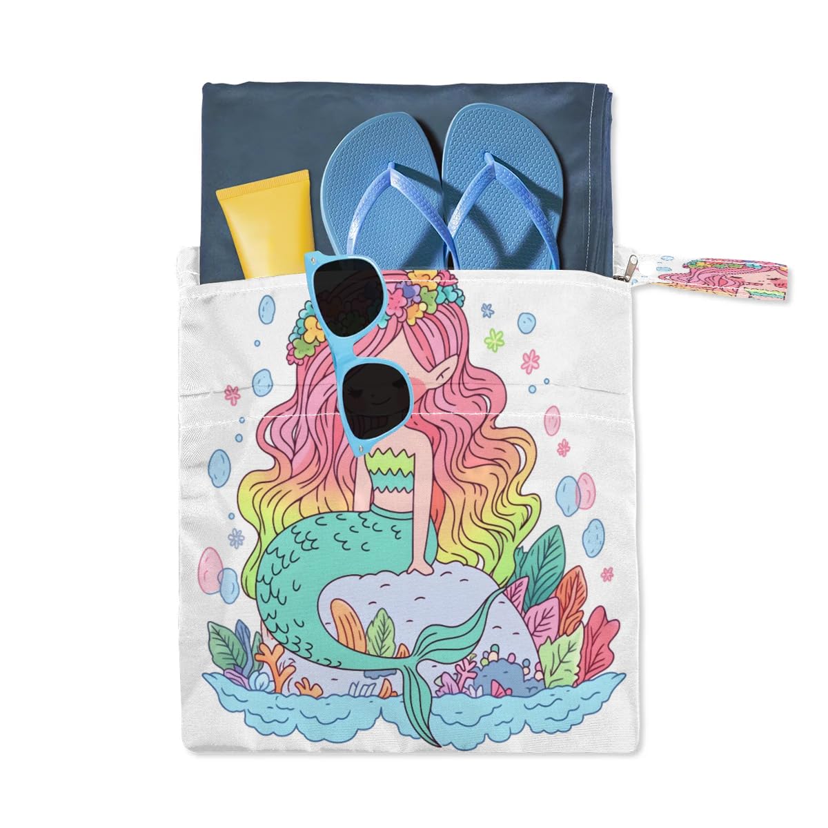 Waterproof Wet Dry Bag 2-Pack - Mermaid Princess Design for Swimsuits, Laundry & Diapers | Beach, Pool, Yoga & Gym Storage Organizer | Reusable Travel & Sports Accessories