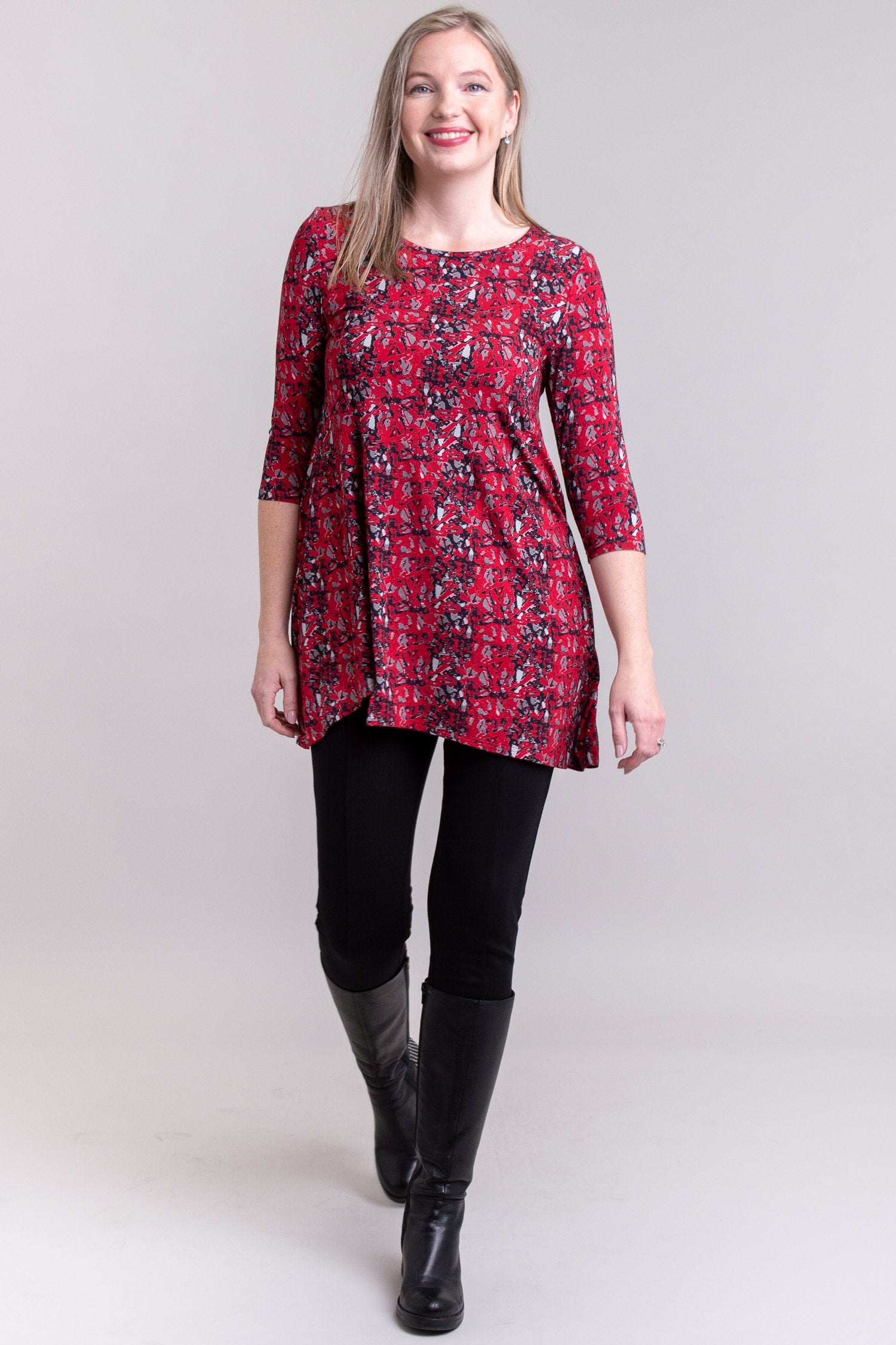 Stylish Red Bamboo Tunic Top for Women - Flattering Loose Fit Blouse - Perfect for Casual Wear, Office & Summer Outfits