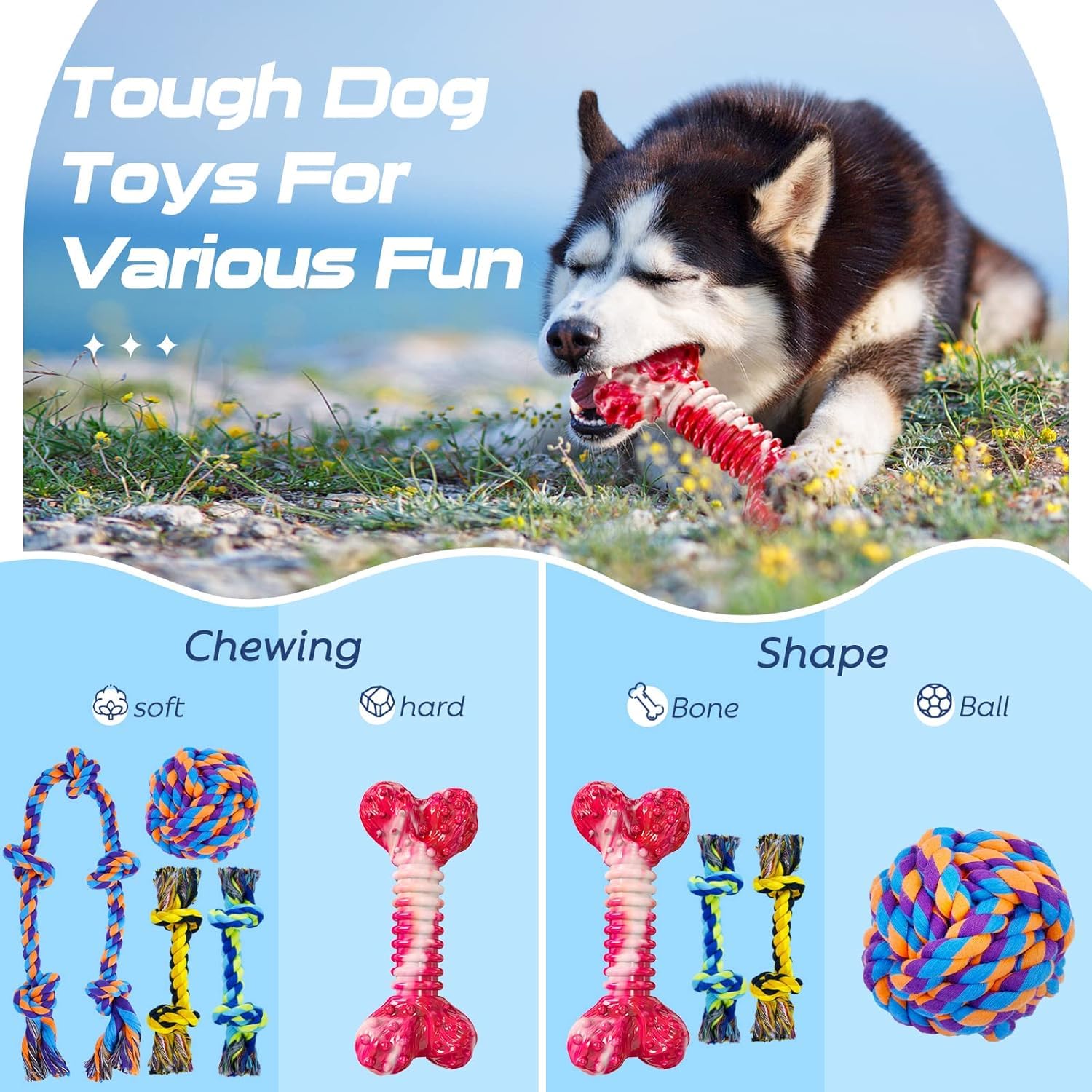 SHARLOVY 5 Pack Indestructible Dog Chew Toys for Aggressive Chewers - Tough Cotton Rope & Bone Chew Toys for Large Breed Dogs - Perfect for Playtime, Training, and Dental Health