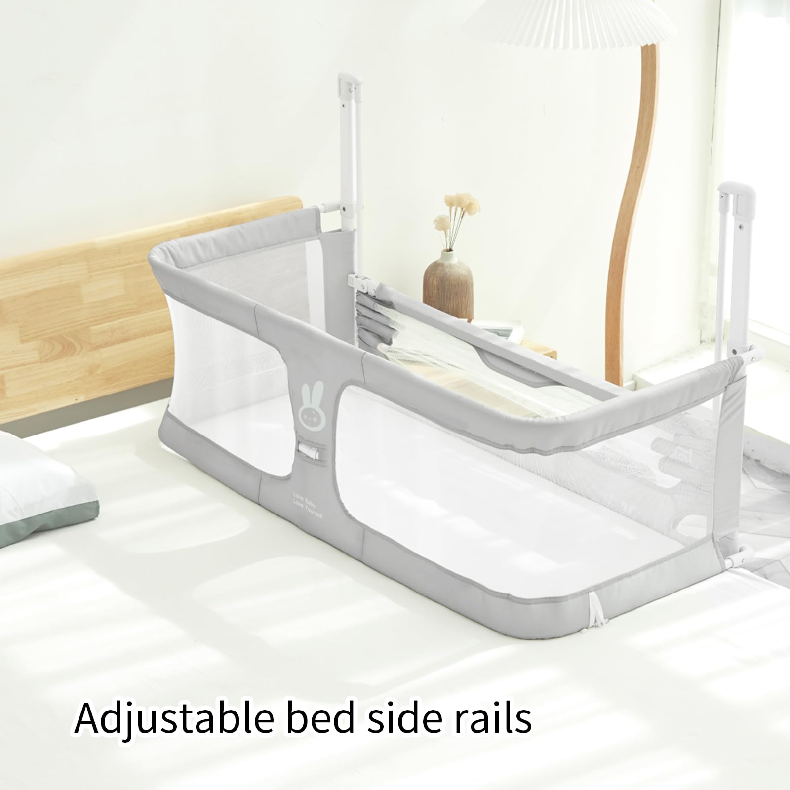 **SISTINE 3-in-1 Baby Co-Sleeper Bedside Crib – Portable Infant Bed Guard for Safe Cosleeping – Gray – Ideal for Newborns, Baby Boys & Girls (Perfect for Nursery, Travel & Bed Sharing)**