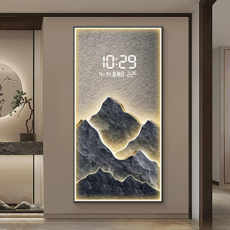 Digital Mountain Scenery Wall Clock - Modern LED Display Alarm Clock for Home, Office & Bedroom - Perfect for Nature Lovers & Rustic Decor