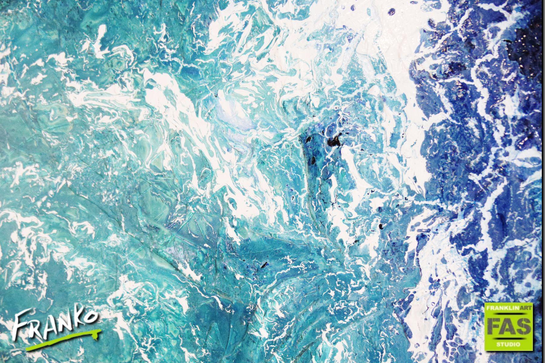 140cm x 180cm Blue White Cream Abstract Ocean Painting - Modern Wall Art for Living Room, Bedroom & Office Decor