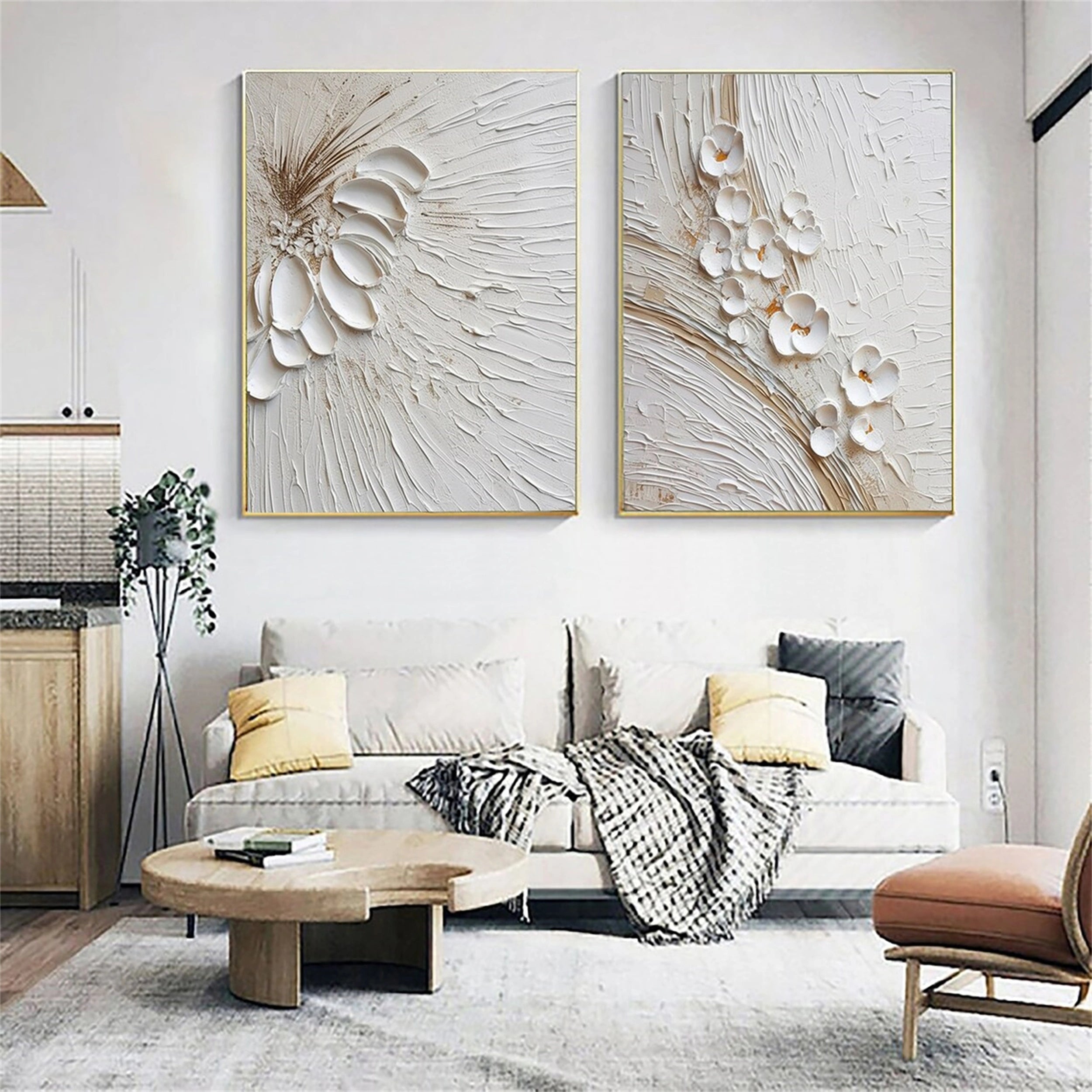 2-Piece Floral and Tree Landscape Painting Set #FT038 - Perfect for Home Decor, Living Room, Bedroom & Office Wall Art