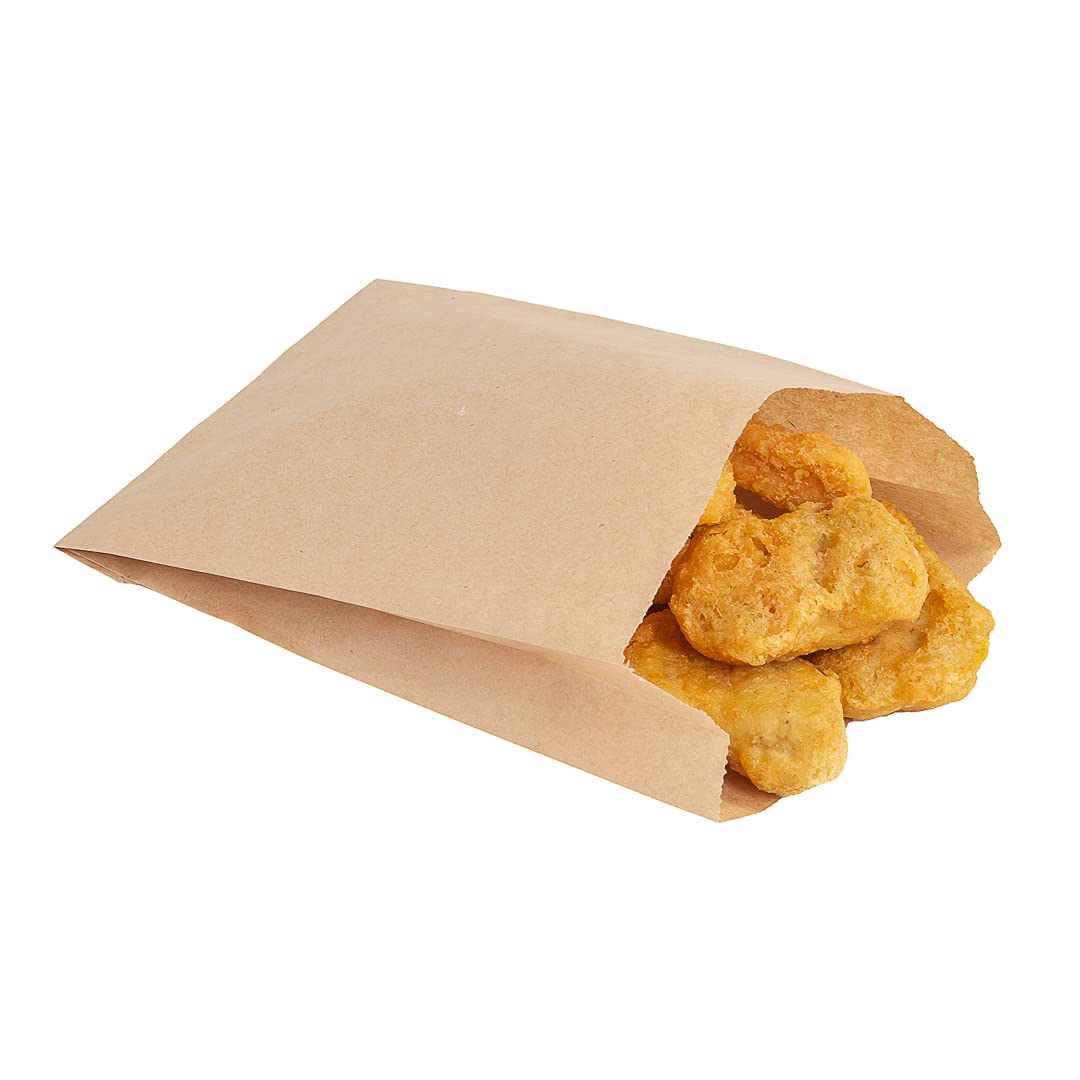 100-Pack 4.3x1.6x6.3 Inch Brown Kraft Paper Snack Bags - Greaseproof Disposable Food Bags for French Fries, Popcorn, Cookies & More | Perfect for Restaurants, Movie Nights & Takeout
