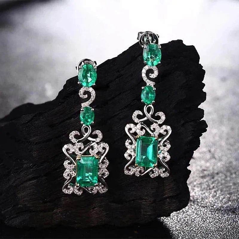 LOVERJEWELRY 14K Multi-Tone Gold Zambia Natural Emerald Drop Earrings for Women - 3.68Ct Classic Dangle Jewelry | Perfect for Weddings, Parties & Special Occasions