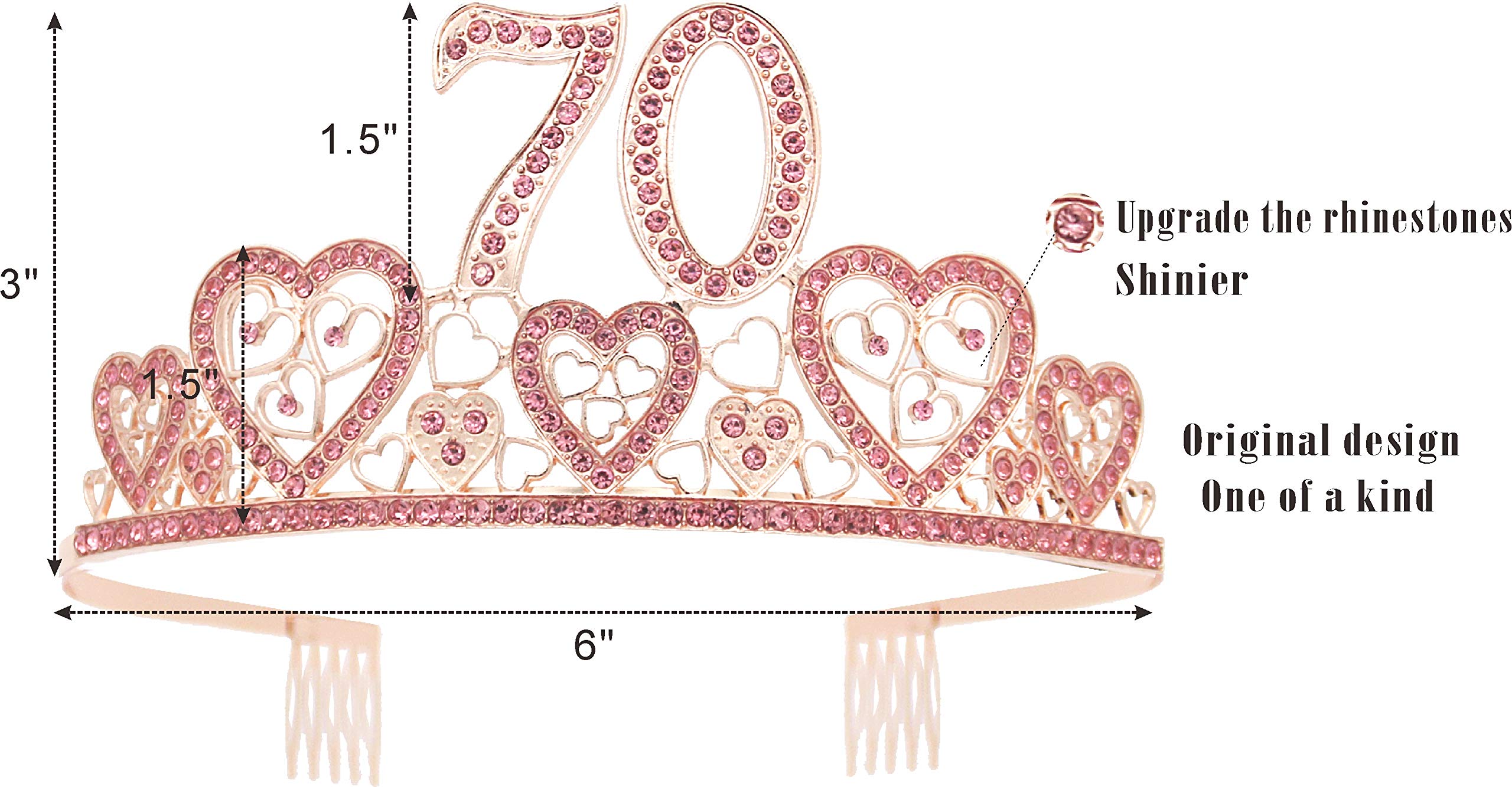 70th Birthday Sash & Tiara Set for Women - Sparkling Glitter Sash with Rhinestone Heart Tiara | Premium Birthday Gift for 70 Year Old Women | Perfect for Milestone Celebrations, Birthday Parties & Special Occasions