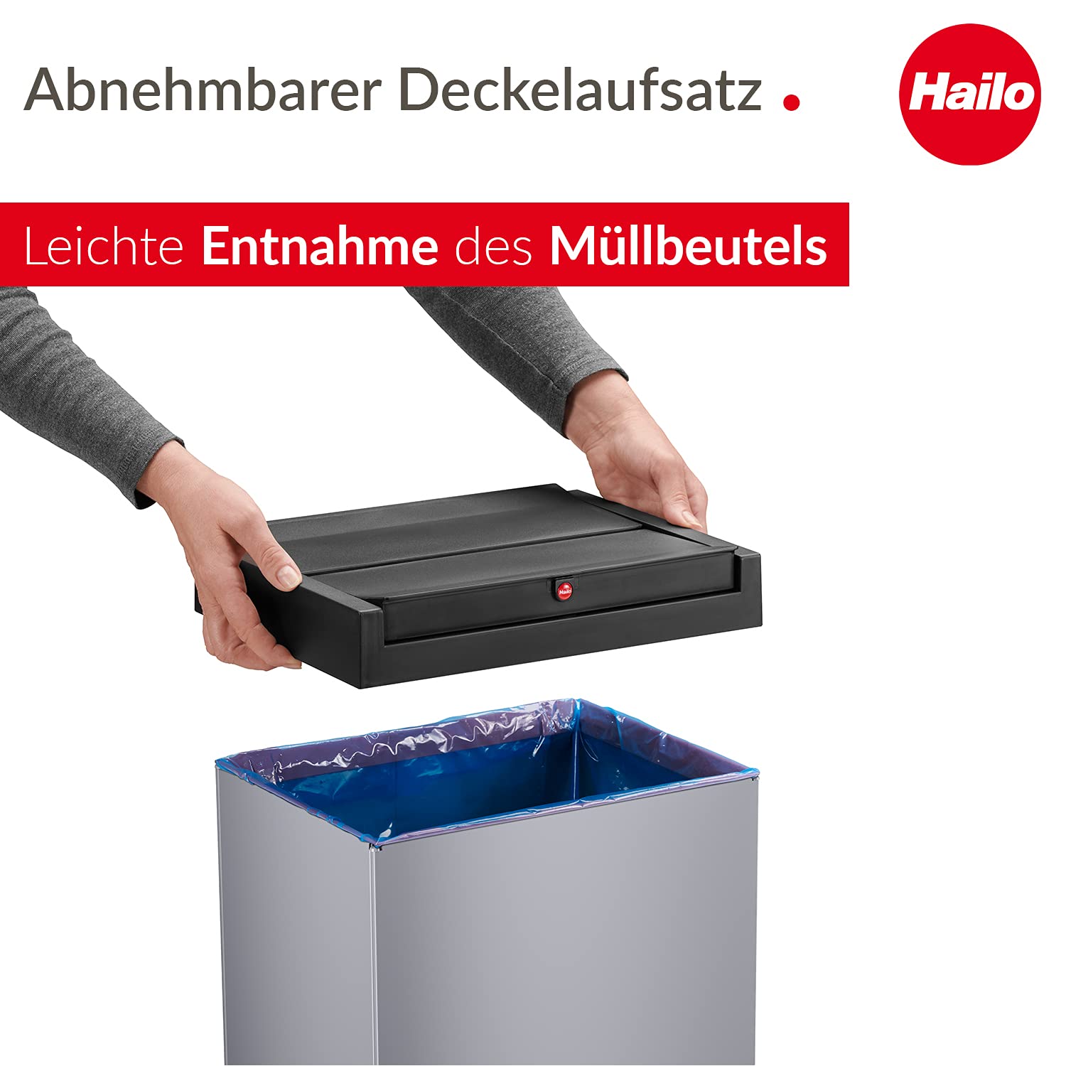 Hailo Big Box Swing Waste Bin - 35L Silver Trash Can for Kitchen, Office, Bathroom & Home - Durable & Stylish Garbage Bin with Lid