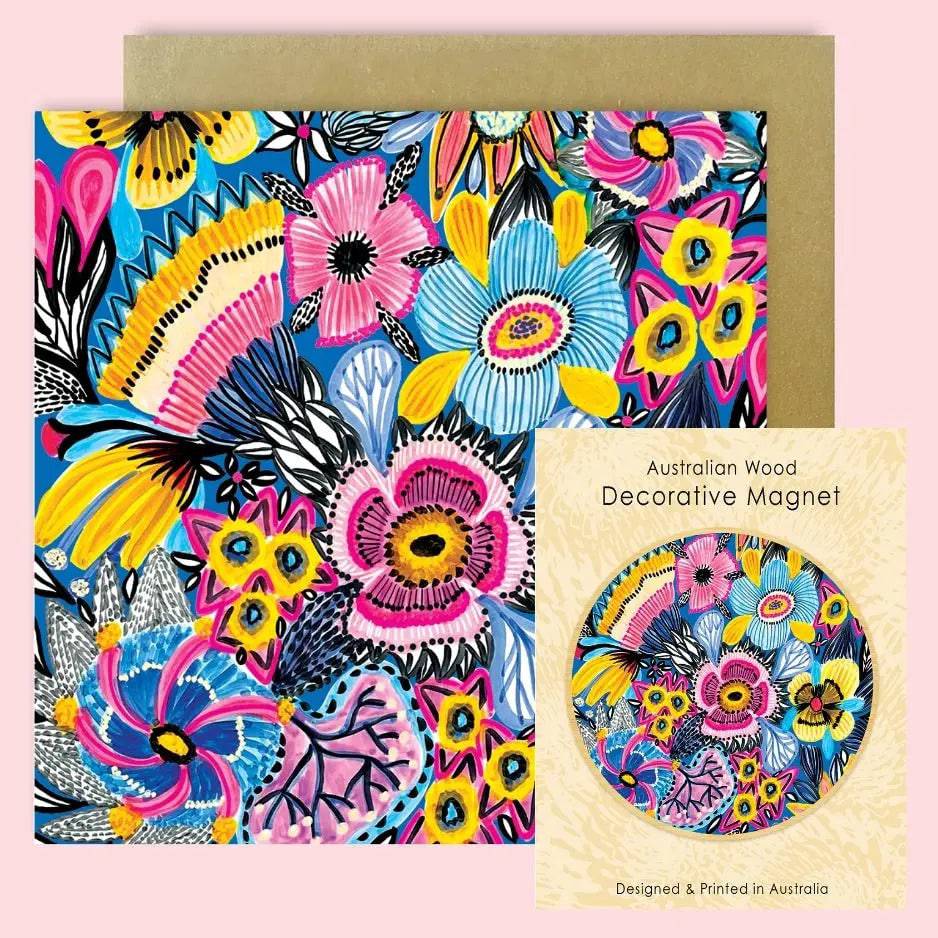 Blue Garden Magnet and Greeting Card Gift Set - Perfect for Housewarming, Thank You, and Birthday Presents