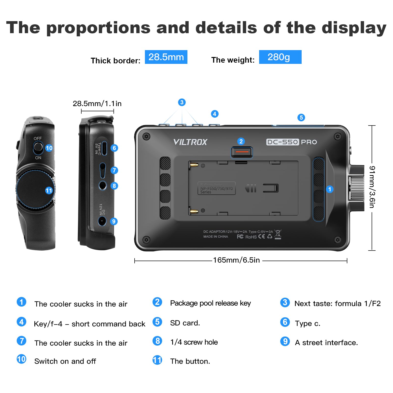 VILTROX DC-550 PRO 5.5 Inch 4K HDMI Touchscreen Camera Monitor - 1200nits Brightness, Exposure & Focus Assist, Waveform for DSLR/Mirrorless - Compatible with Sony Canon Nikon - Perfect for Outdoor Filming & Studio Photography
