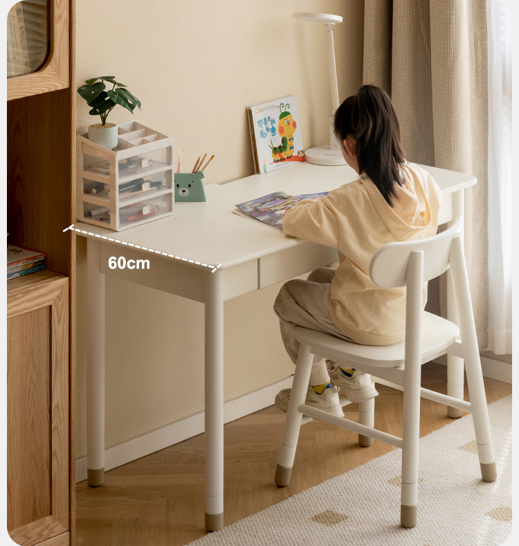 Solid Poplar Wood Kids Height-Adjustable Learning Desk with Cream Drawer - Perfect for Homeschooling, Online Classes & Study Room Organization