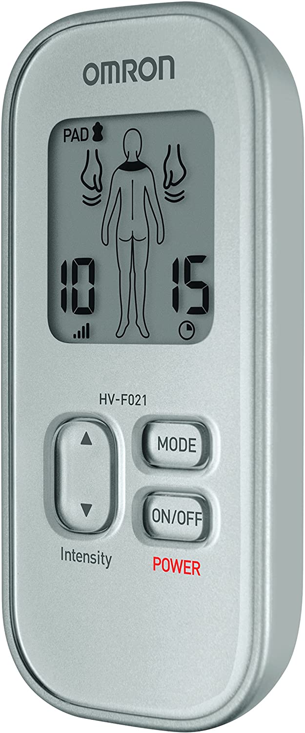 Omron HV-F021 AP Electronic TENS Unit Muscle Stimulator for Pain Relief - Portable Nerve Stimulation Device for Back, Neck & Shoulder Pain - Home & Physical Therapy Use