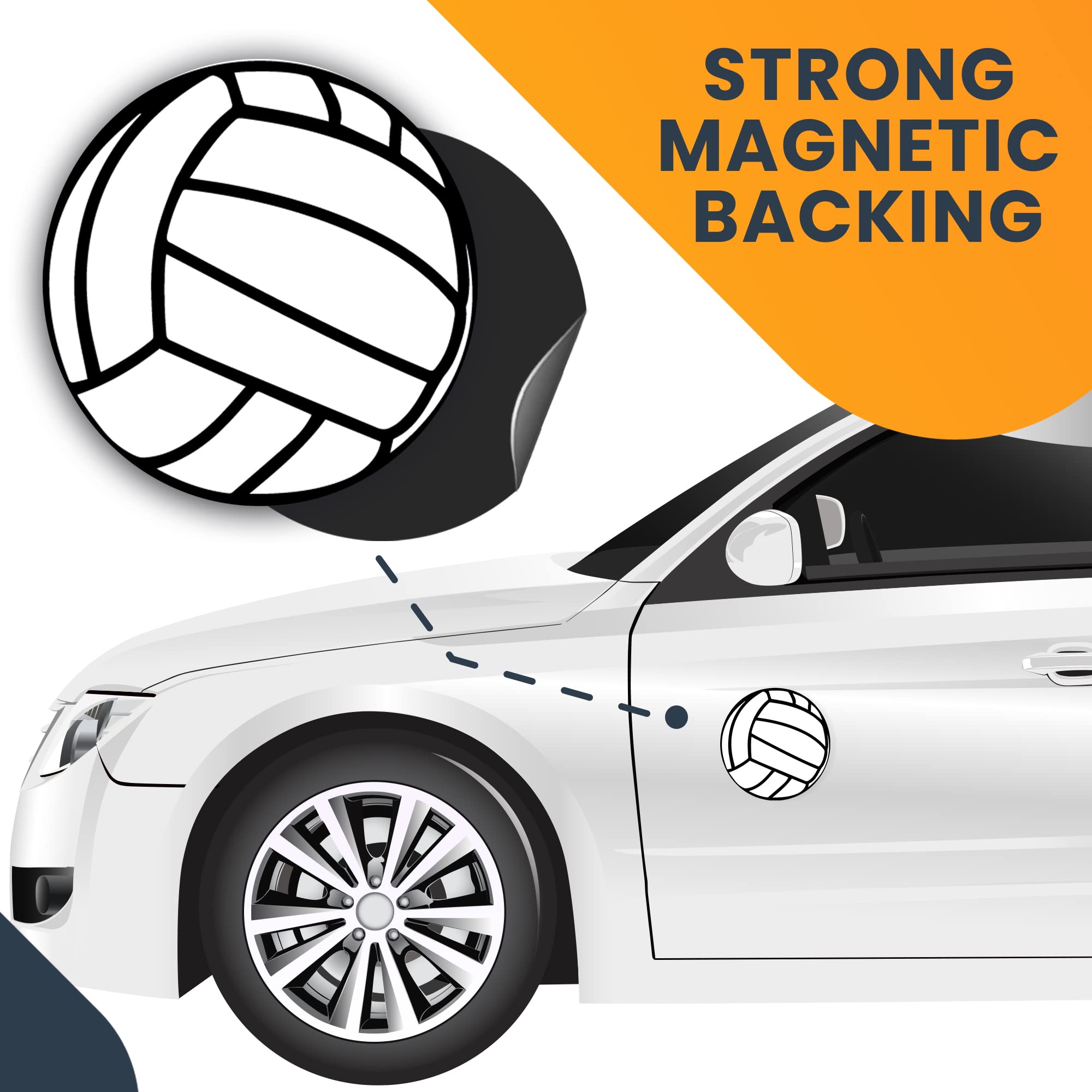 Volleyball Magnet Decal - 5 Inch Round White & Black Car Magnet for Vehicles, SUVs, Trucks - Volleyball Mom Gift - Perfect for Fridge, Locker & Metal Surfaces - Show Your Team Spirit at Games & Practice