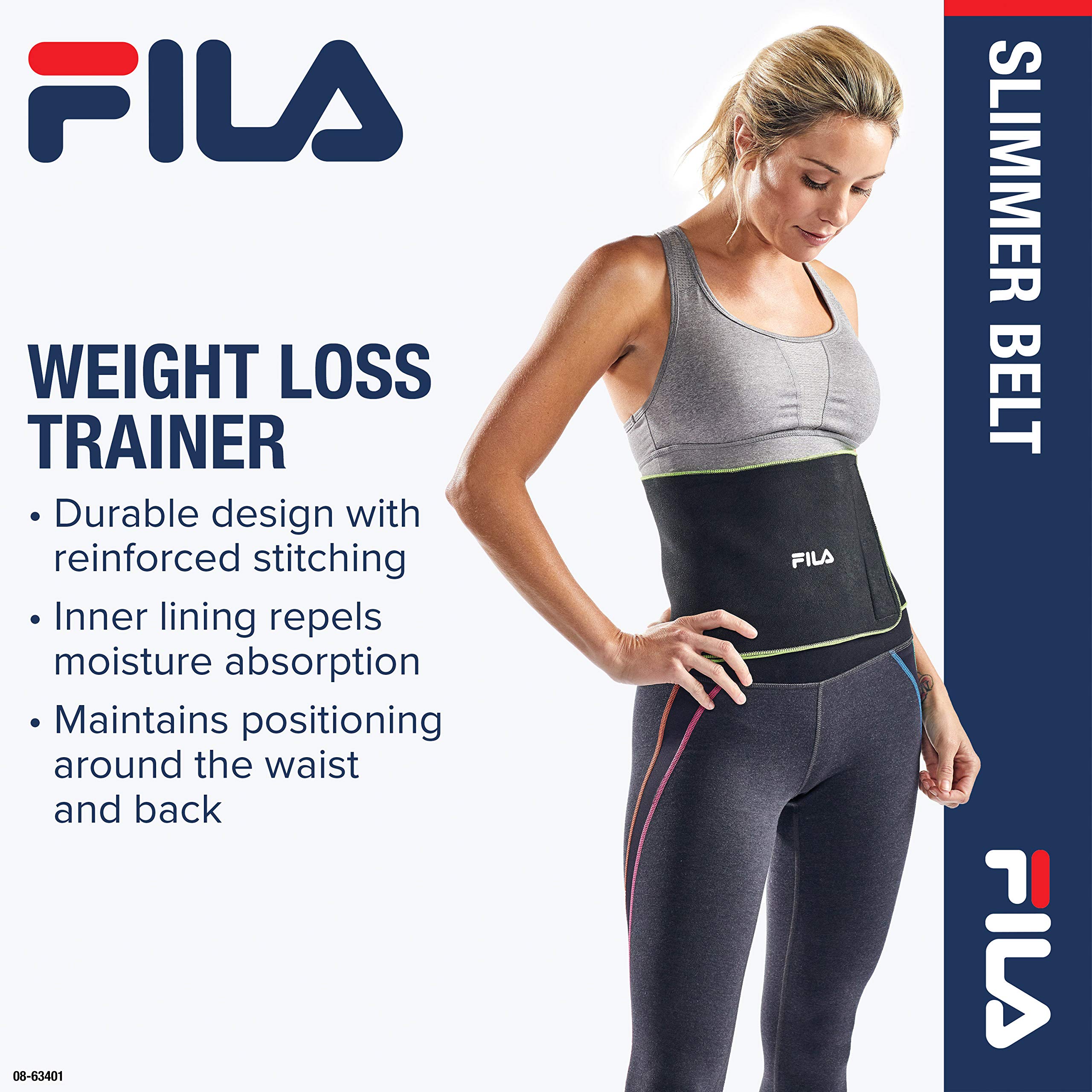 FILA Neoprene Waist Trimmer Belt for Women & Men - Slimming, Body Shaping, Sweat Trainer for Stomach, Abs, Back & Waist - Perfect for Workouts, Yoga, and Daily Wear