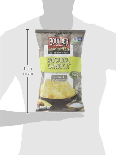 Boulder Canyon Avocado Oil Kettle Cooked Potato Chips - Sea Salt & Cracked Pepper, 5.25oz (Pack of 12) | Healthy Snack for Parties, Picnics & On-the-Go