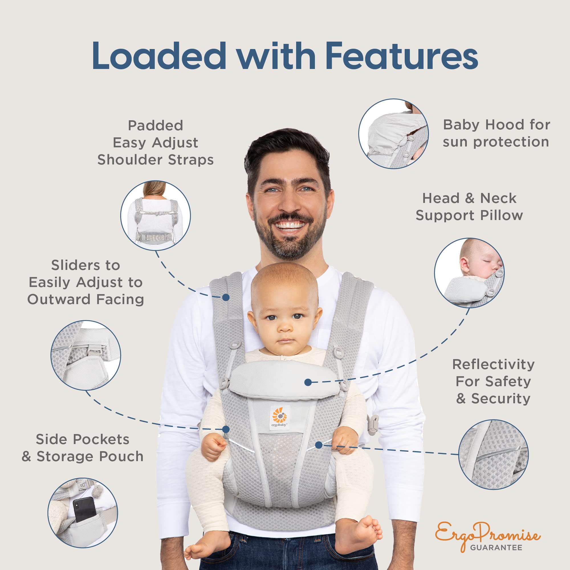 Ergobaby Omni Breeze Baby Carrier - Breathable Mesh Infant Carrier with Lumbar Support (7-45 lbs) for Hands-Free Parenting | Perfect for Hiking, Shopping & Daily Errands (Onyx Black)
