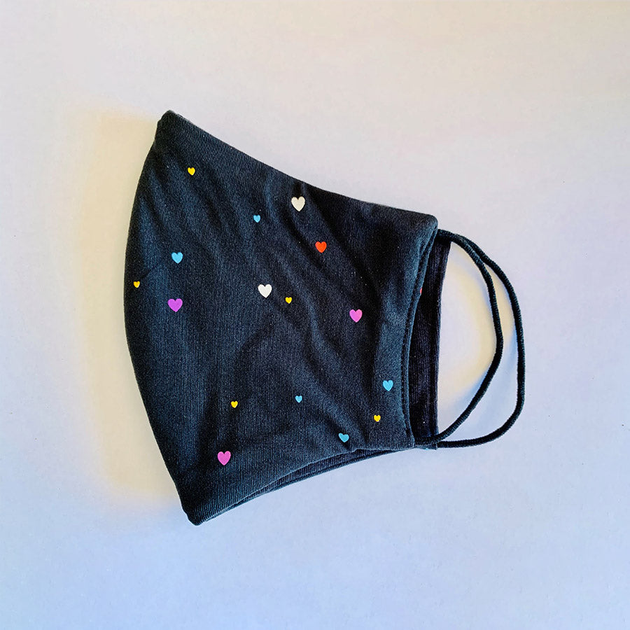 3-Ply Reusable Washable Cloth Face Mask with Heart Design - Breathable Comfortable Fabric for Daily Use, Work, Travel & Outdoor Activities