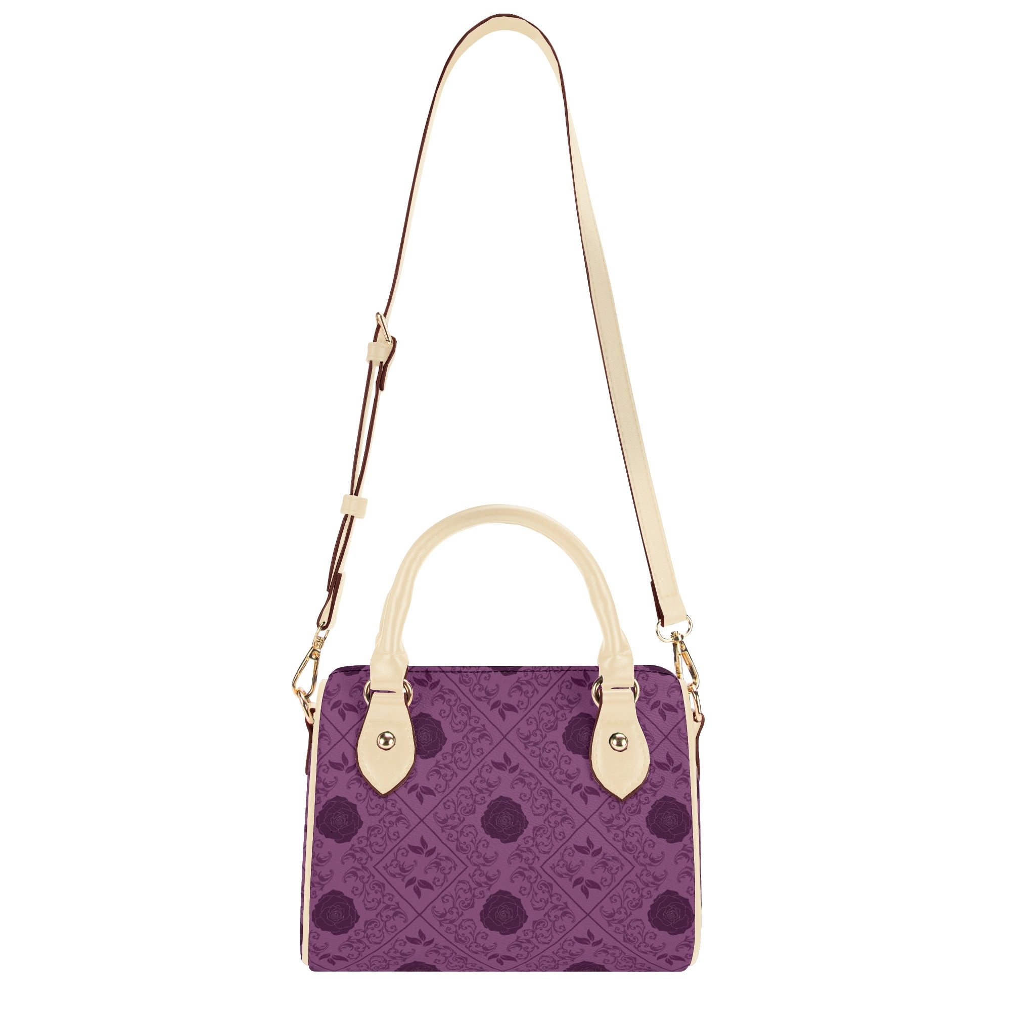 Gothic Purple Flower Leather Mini Boston Handbag for Women - Elegant Gothic Style Crossbody Purse for Daily Use, Parties & Date Nights