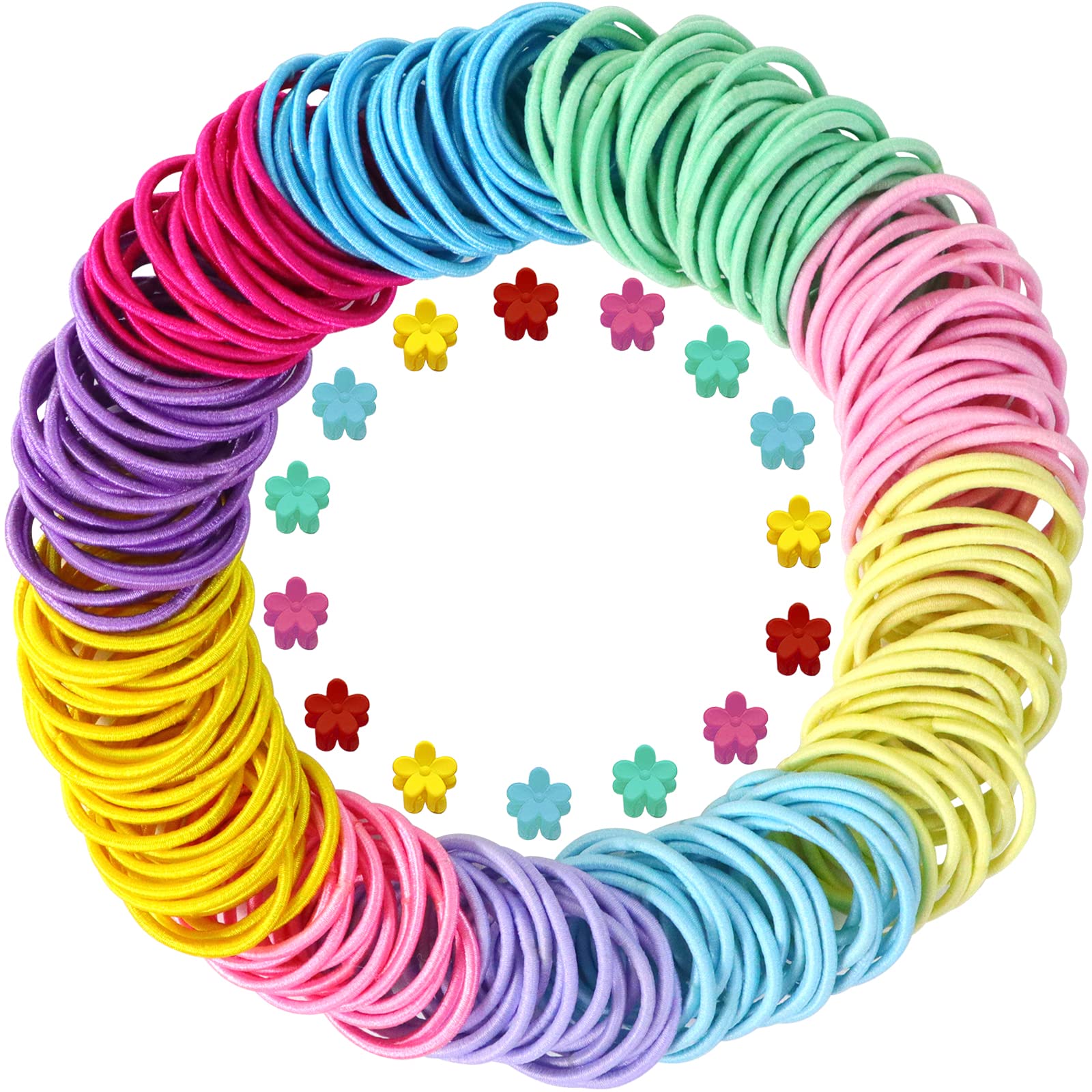 200Pcs Multicolor Elastic Hair Ties & 15Pcs Mini Hair Clips Set - Soft Ponytail Holders for Women & Girls - Perfect for School, Workout, Sports and Daily Styling