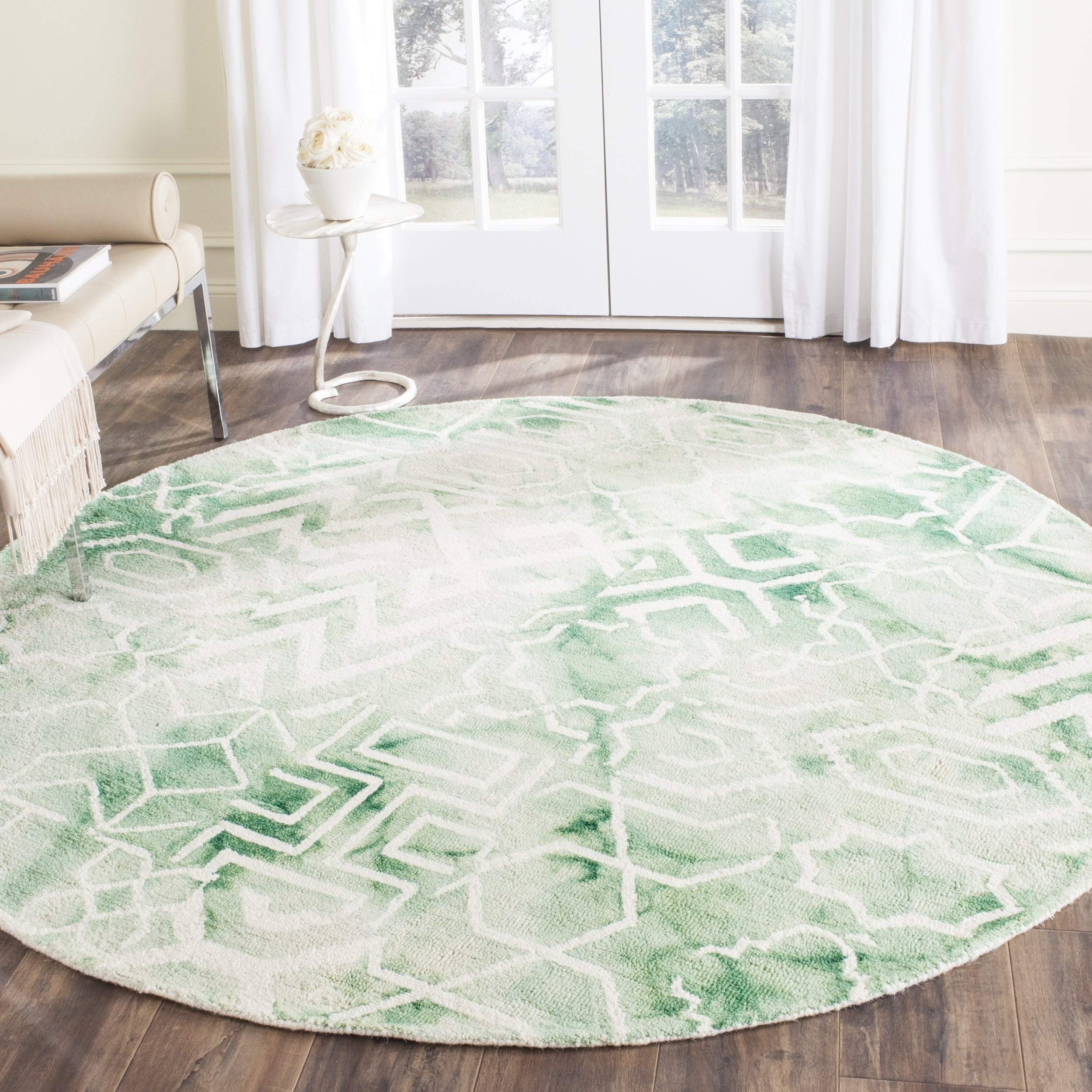 SAFAVIEH Dip Dye Collection 5' Round Green/Ivory Moroccan Wool Area Rug - Handmade Premium Watercolor Design for Living Room, Bedroom & Office Decor