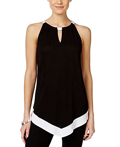 I.N.C. INTERNATIONAL CONCEPTS Petite Colorblock Halter Top in Deep Black - Stylish Summer Outfit for Women, Perfect for Beach Parties & Date Nights