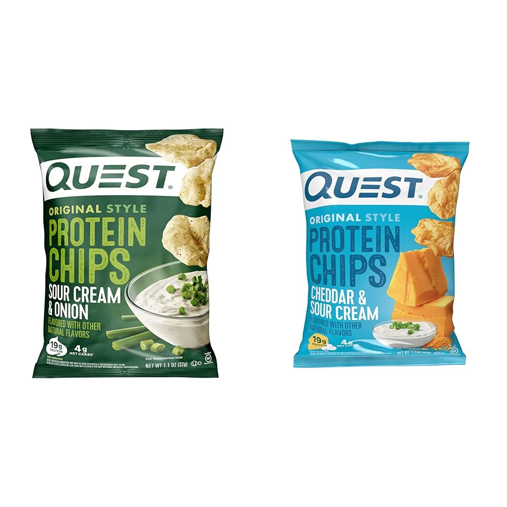 Quest Nutrition Protein Chips - Sour Cream & Onion & Cheddar, 1.1oz (12 Pack) | High Protein Low Carb Keto Snacks for Weight Loss, Gym & Healthy On-the-Go Lifestyle