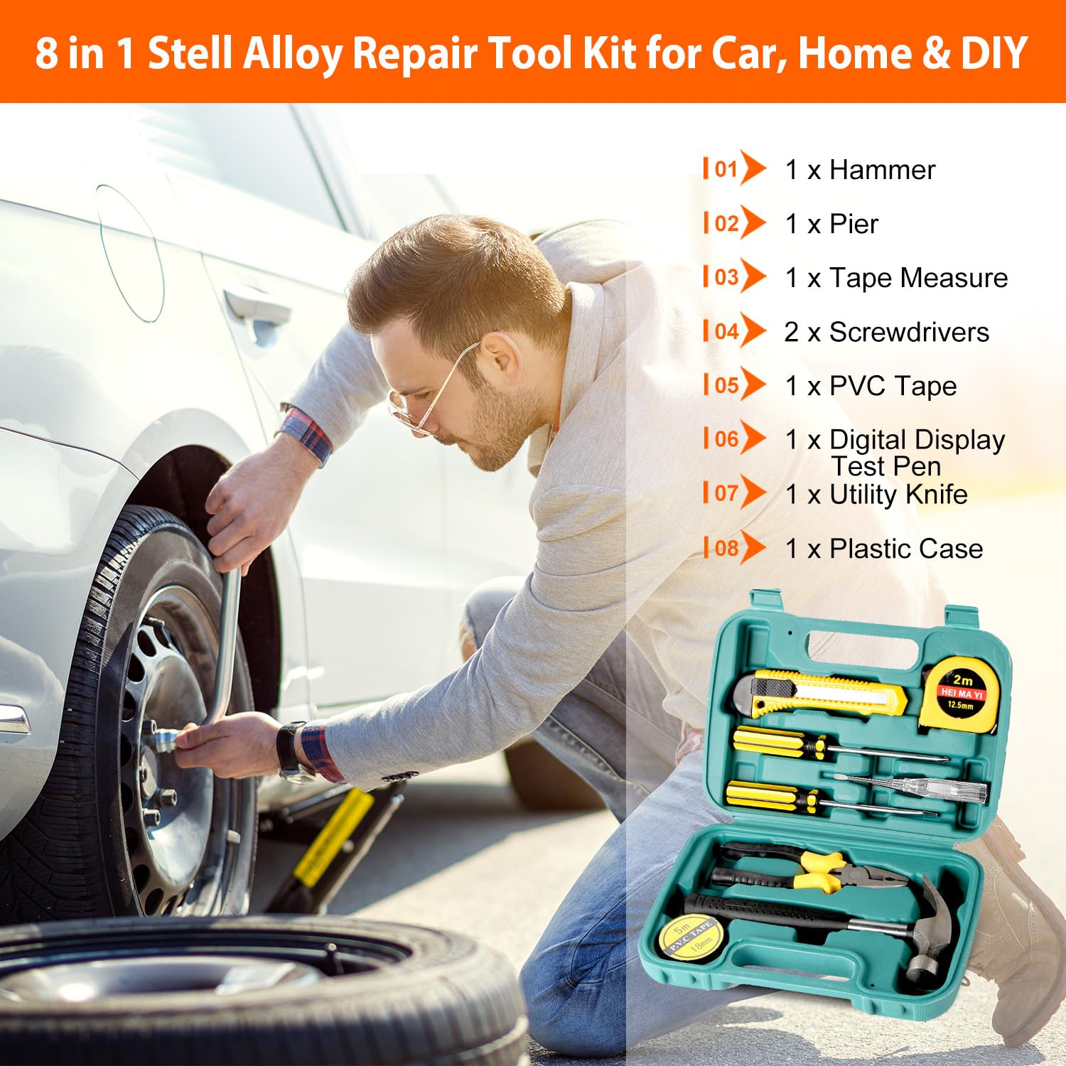 Car Emergency Kit with Air Compressor & Jumper Cables - Roadside Safety Kit for Cars, Trucks & Vehicles - Includes Folding Shovel, First Aid Kit, Tow Rope & Blanket - Winter Car Repair Tool Set for Emergency Preparedness & Roadside Assistance