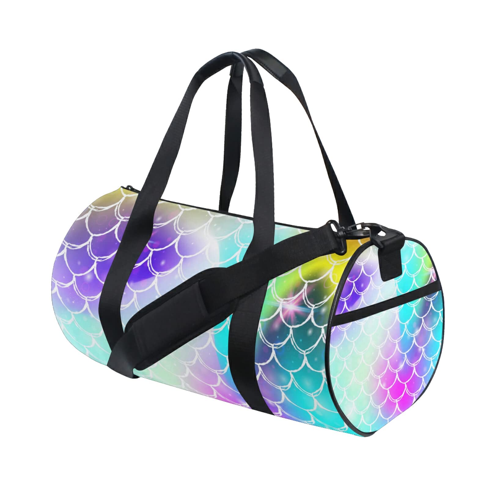Cute Mermaid Rainbow Scales Duffel Bag - Waterproof Canvas Travel Gym Bag for Women, Sports, Beach & Overnight Trips - Perfect for Workout, Yoga, Swimming & Vacation