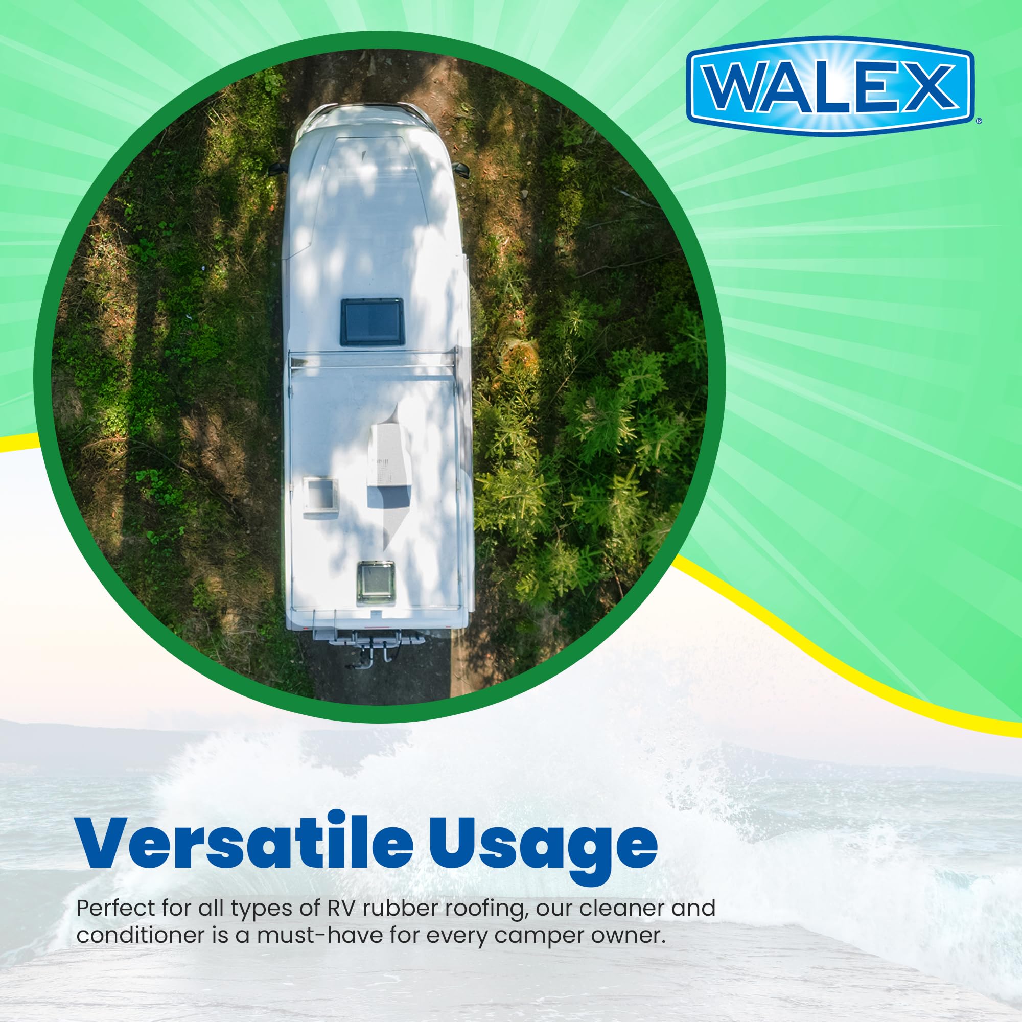 Walex RV Rubber Roof Cleaner & Conditioner - 32 oz | Removes Dirt, Road Grime, Tree Sap, Bird Droppings | Protects & Conditions RV Roof | Ideal for RVs, Campers, Motorhomes, Trailers | Perfect for Outdoor Travel & Camping Maintenance