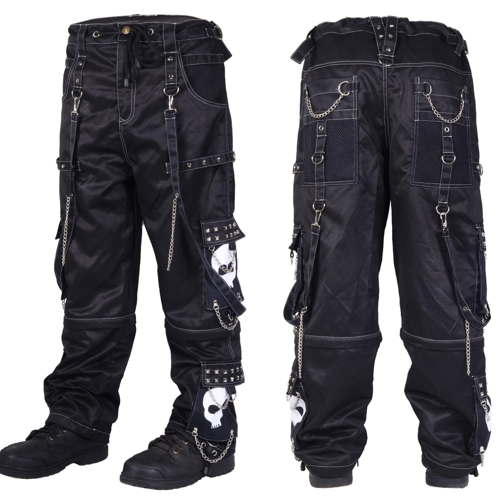 Gothic Bondage Black Big Skull Punk Rock Emo Pants for Men - Alternative Fashion Trouser | USA Sizing | Perfect for Concerts, Halloween & Alternative Style Outfits