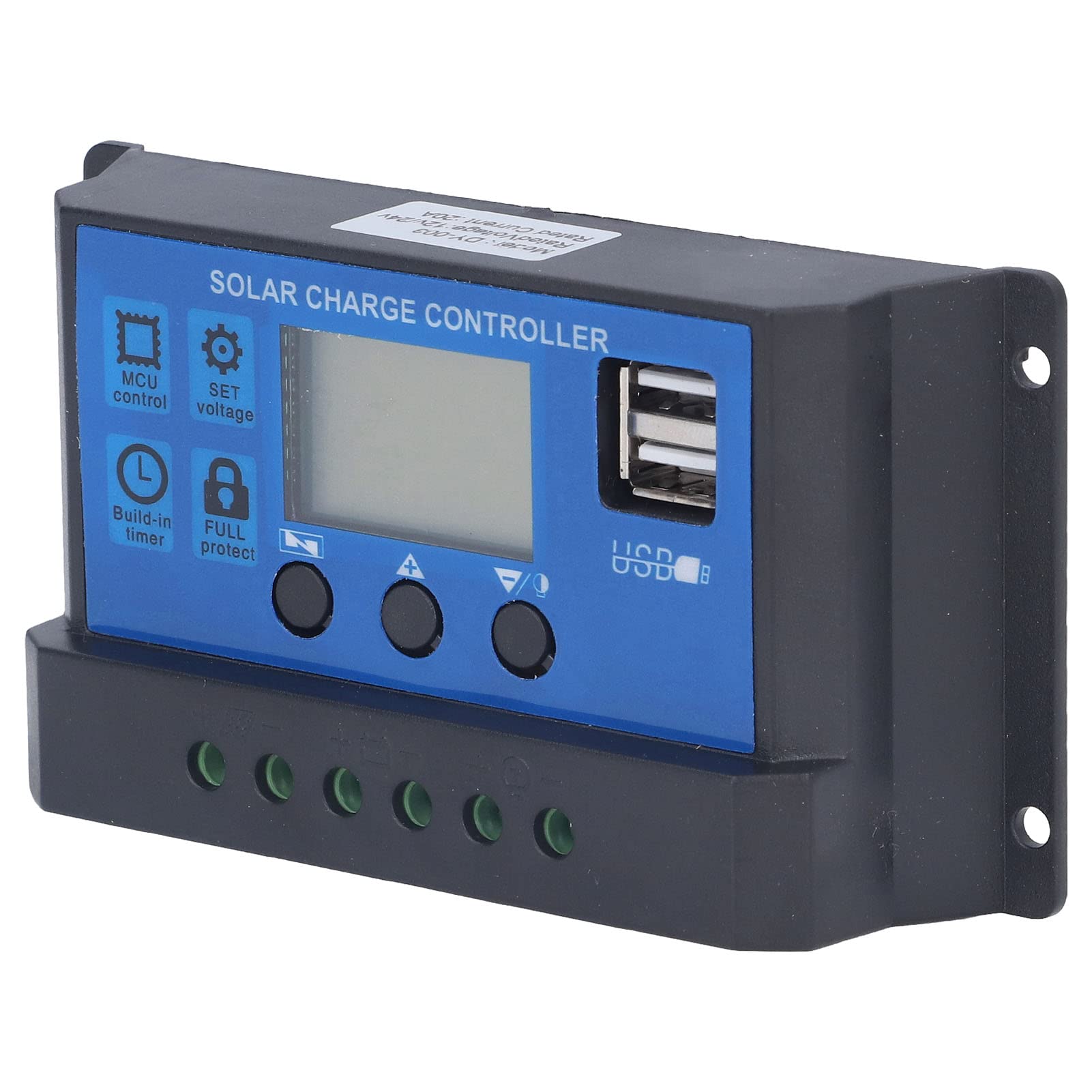 Solar Charge Controller with Intelligent Regulator - 12V/24V Auto Recognition, Dual USB Ports for AGM Batteries - Perfect for RV, Marine, Off-Grid Solar Systems & Outdoor Power Supply
