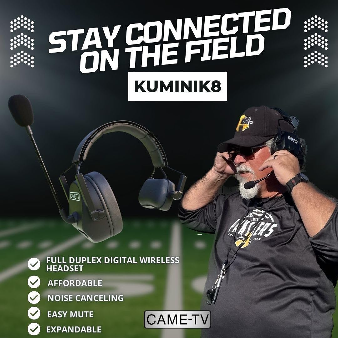 Came-TV Kuminik8 1.9GHz Wireless Headset System - Noise Cancelling, Zero Latency, Full Duplex 4-Person Communication for Teamwork - Ideal for Church Services, Boating, TV/Film Production, Drone Piloting & Outdoor Activities